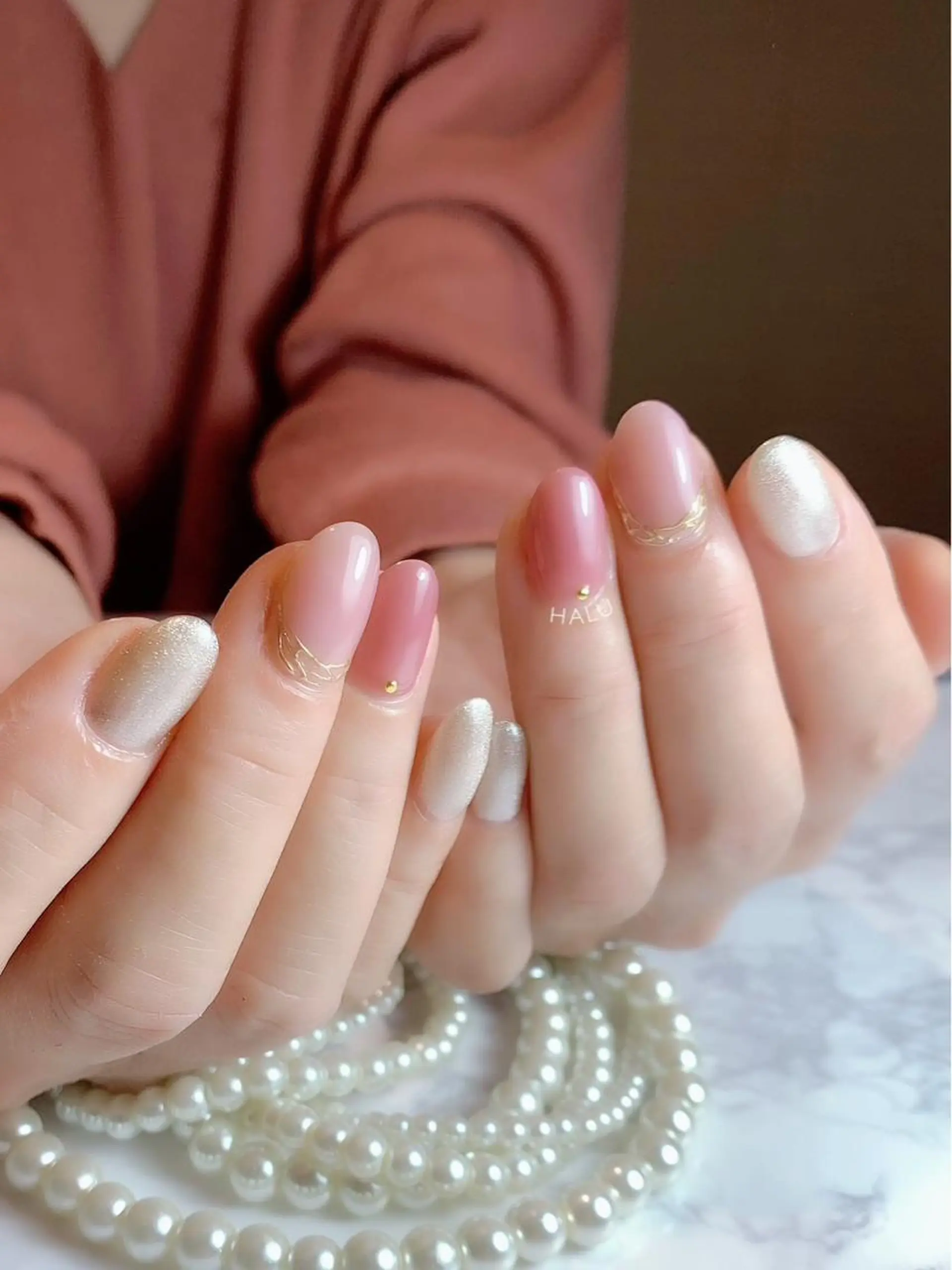 ネイル オフィスネイル ピンク HALU ハルのネイルデザイン