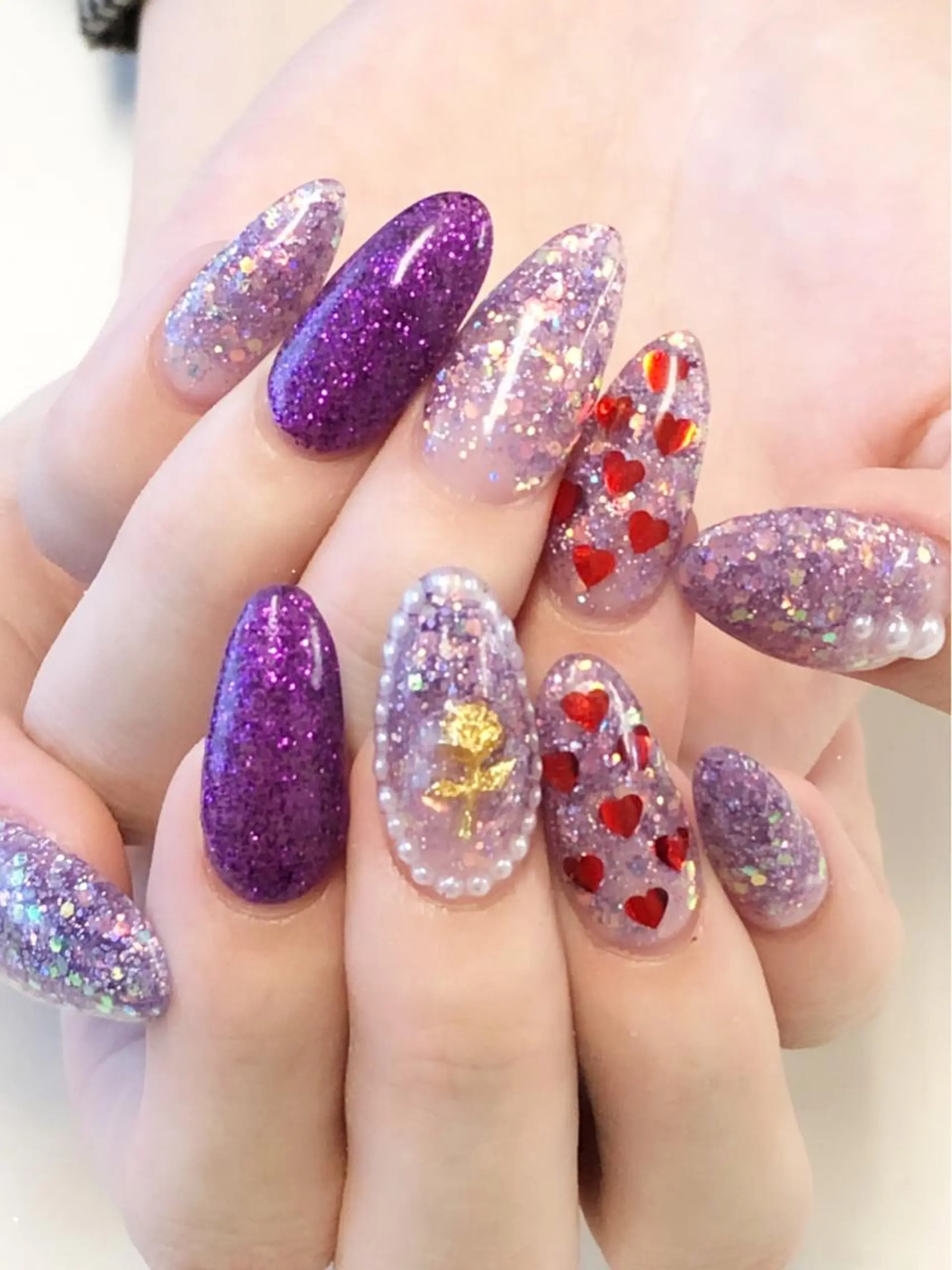 ネイル ハート パープル スカルプネイル KIREIE NAILSのネイルデザイン