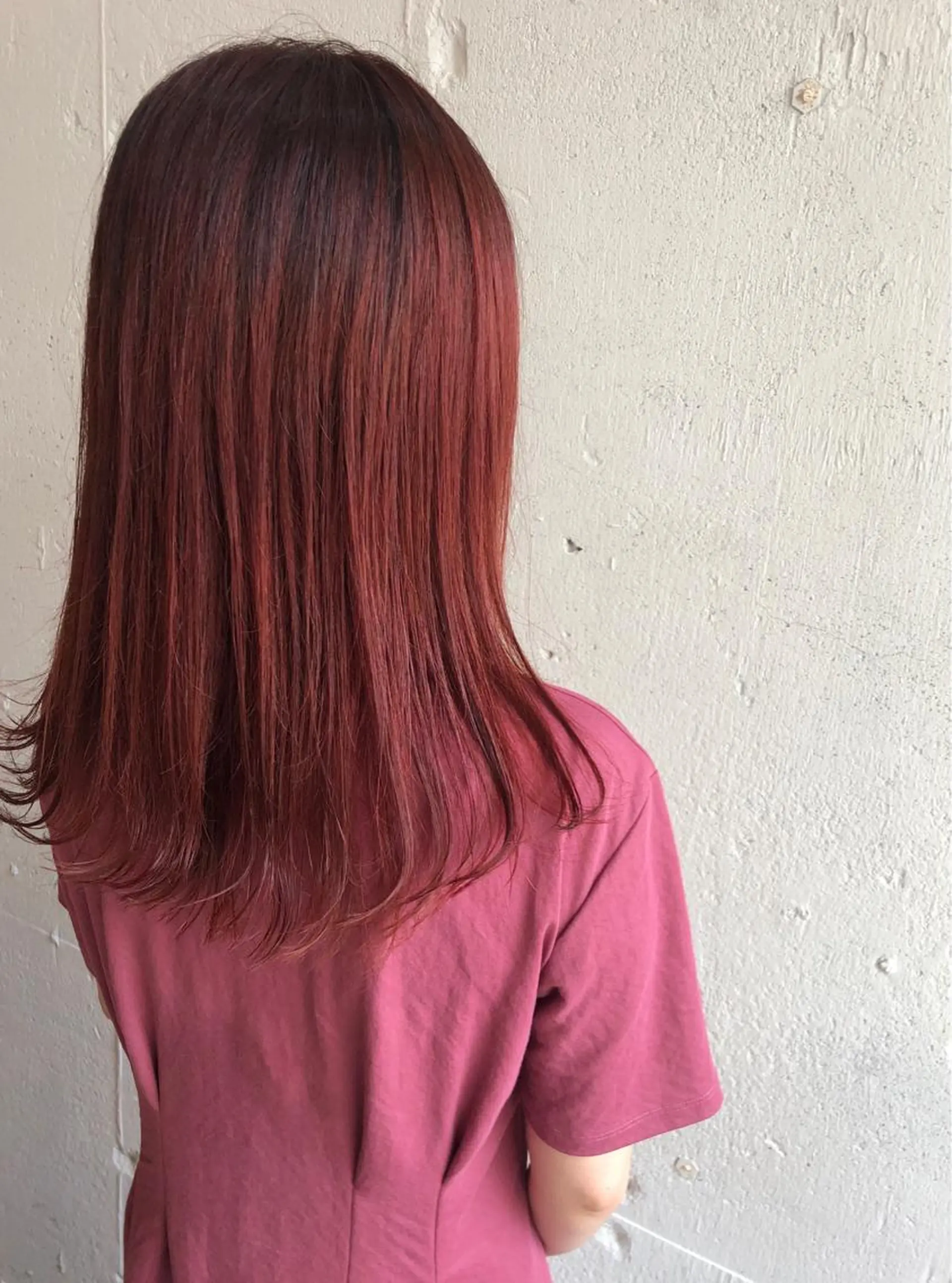 セミロング カラー レッドカラー カット パーマ ciAo!所属・ふくだ りさ【ciAo!】のヘアスタイル