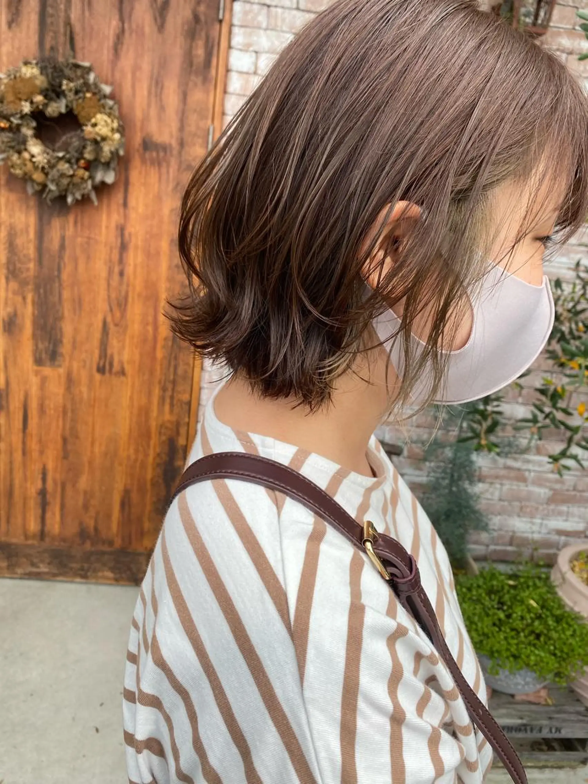 ミディアム カラー イヤリングカラー グレージュ カーキグレージュ ピンクカラー 顔周りカット 【浜松・豊橋】 ニシモトのヘアスタイル