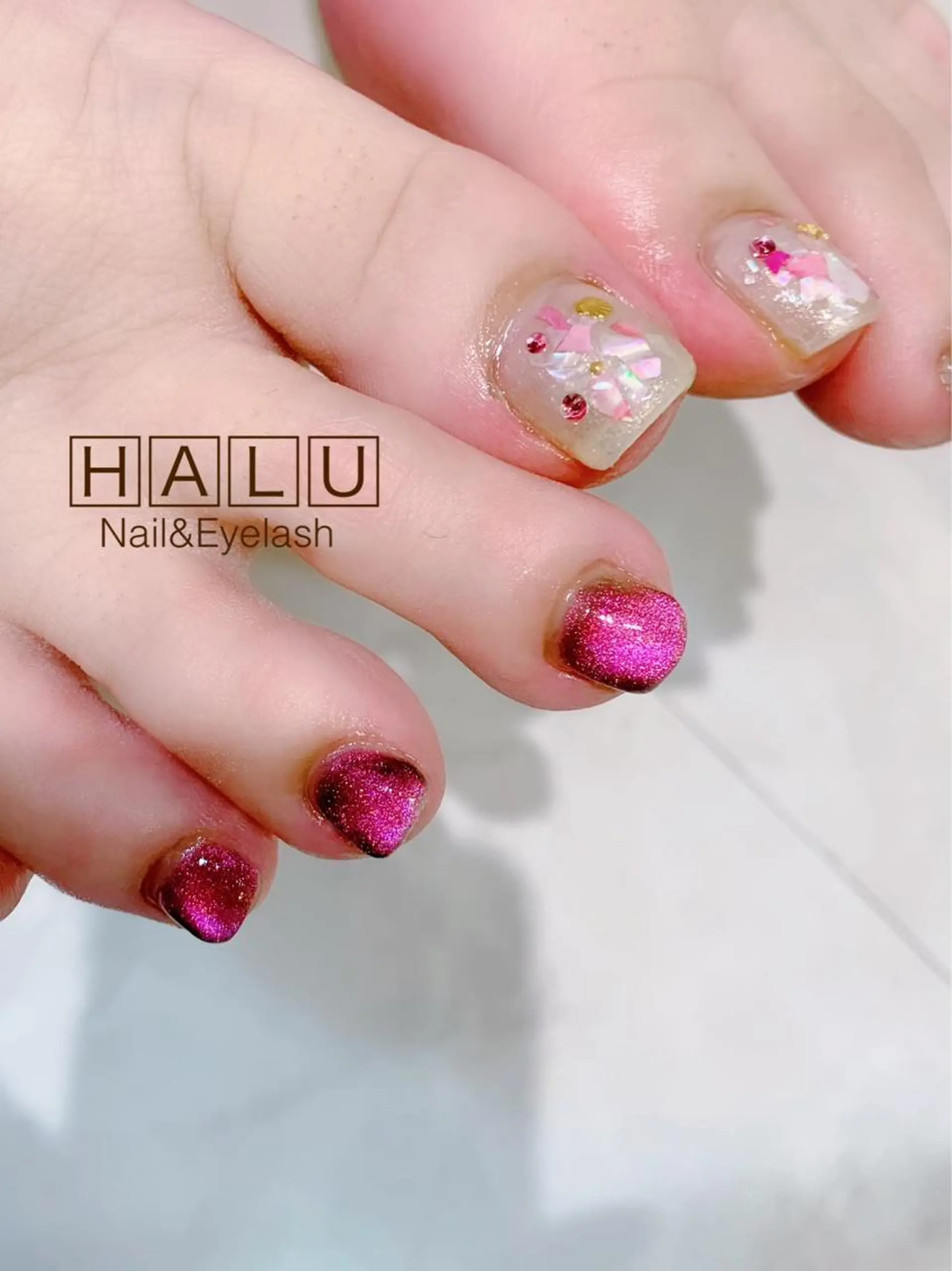 ネイル マグネットネイル ピンク HALU ハルのネイルデザイン