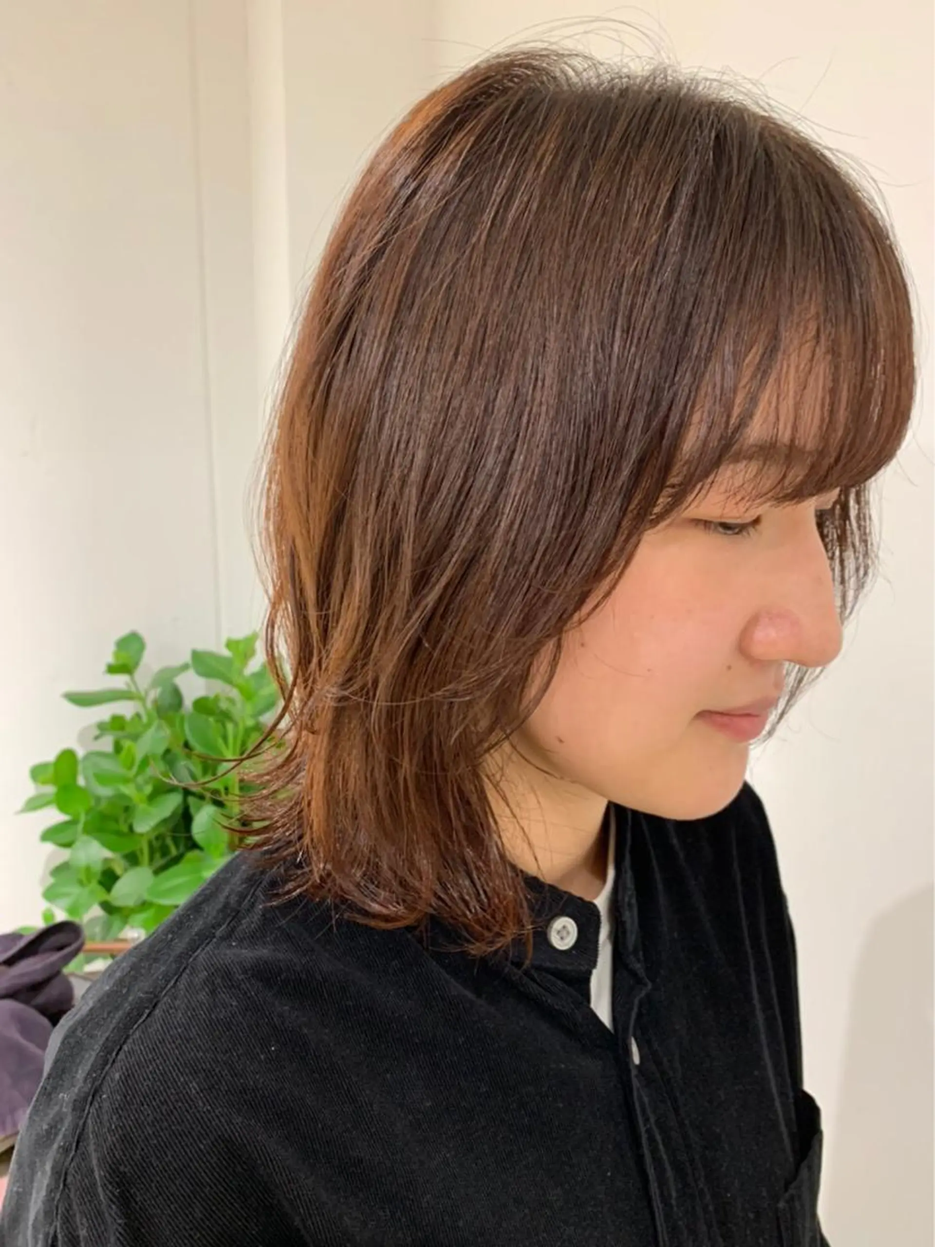 ミディアム カラー 暖色カラー🍊 ボブ🌿顔周りcutのヘアスタイル
