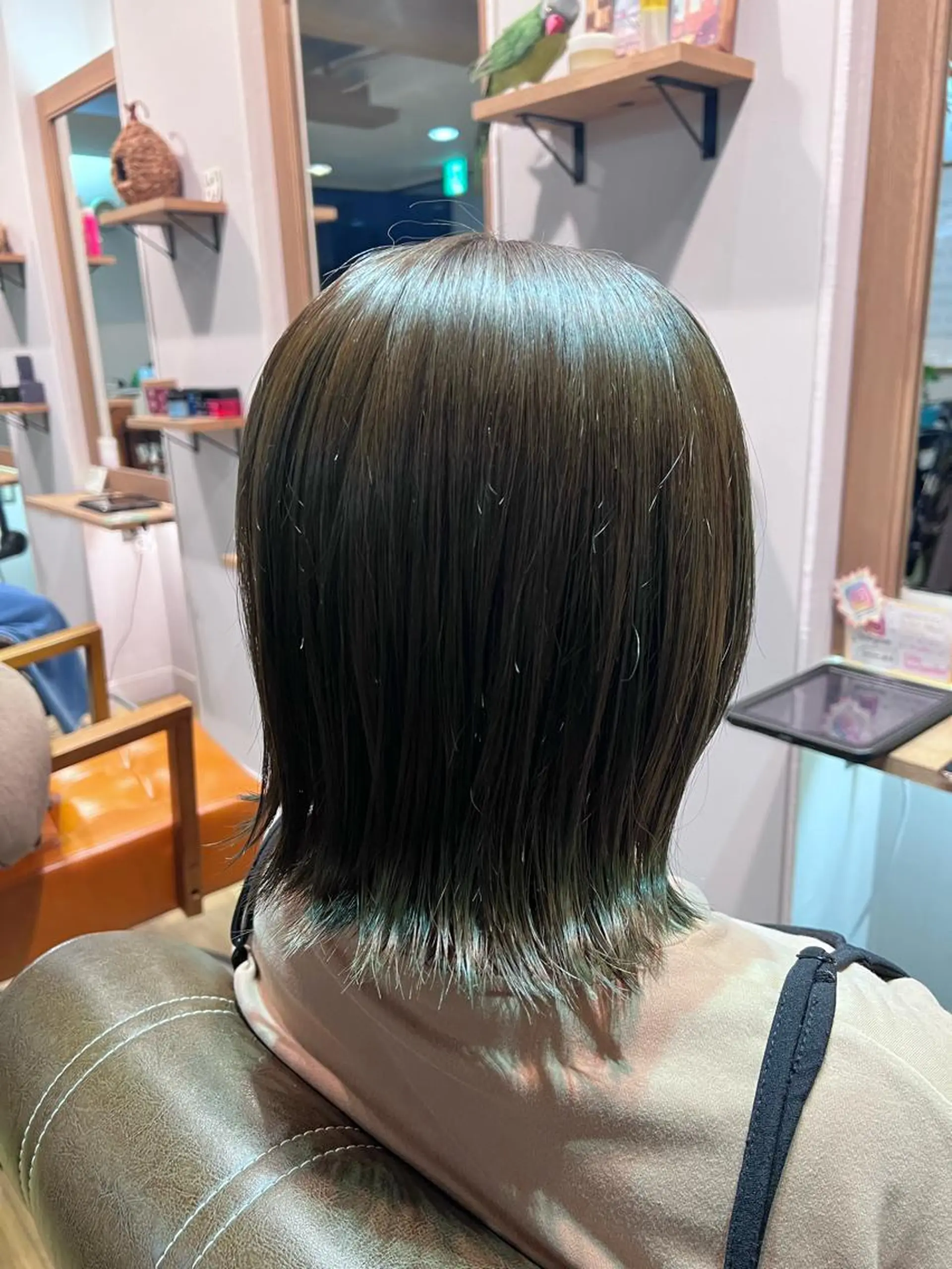 ミディアム カラー グレージュ オリーブグレージュ オリーブグレー ヘアカラー トリートメント ツキダテ ユイのヘアスタイル