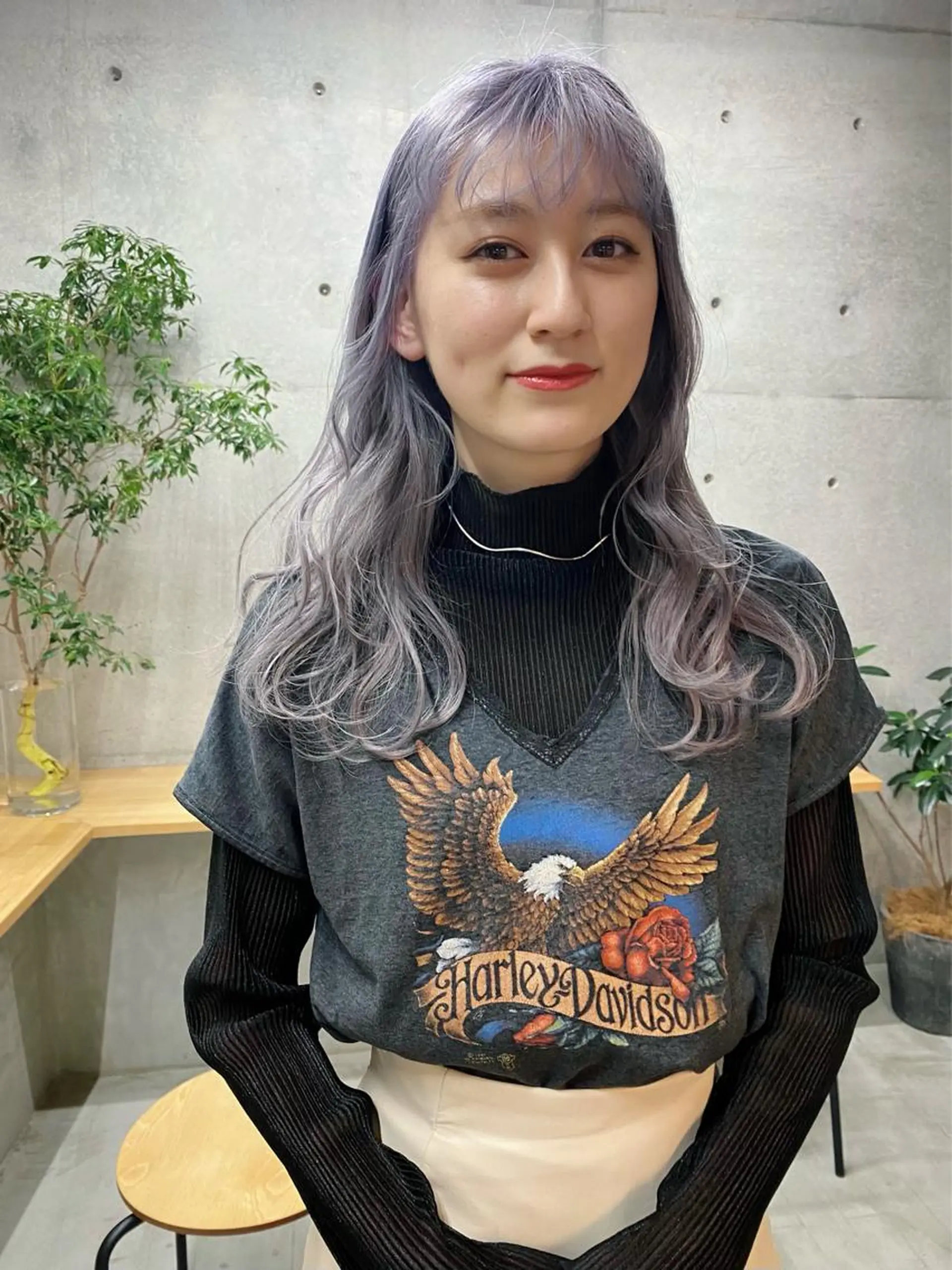 セミロング カラー ヘアアレンジ ブリーチ ラベンダーカラー son hair HIROEのヘアスタイル