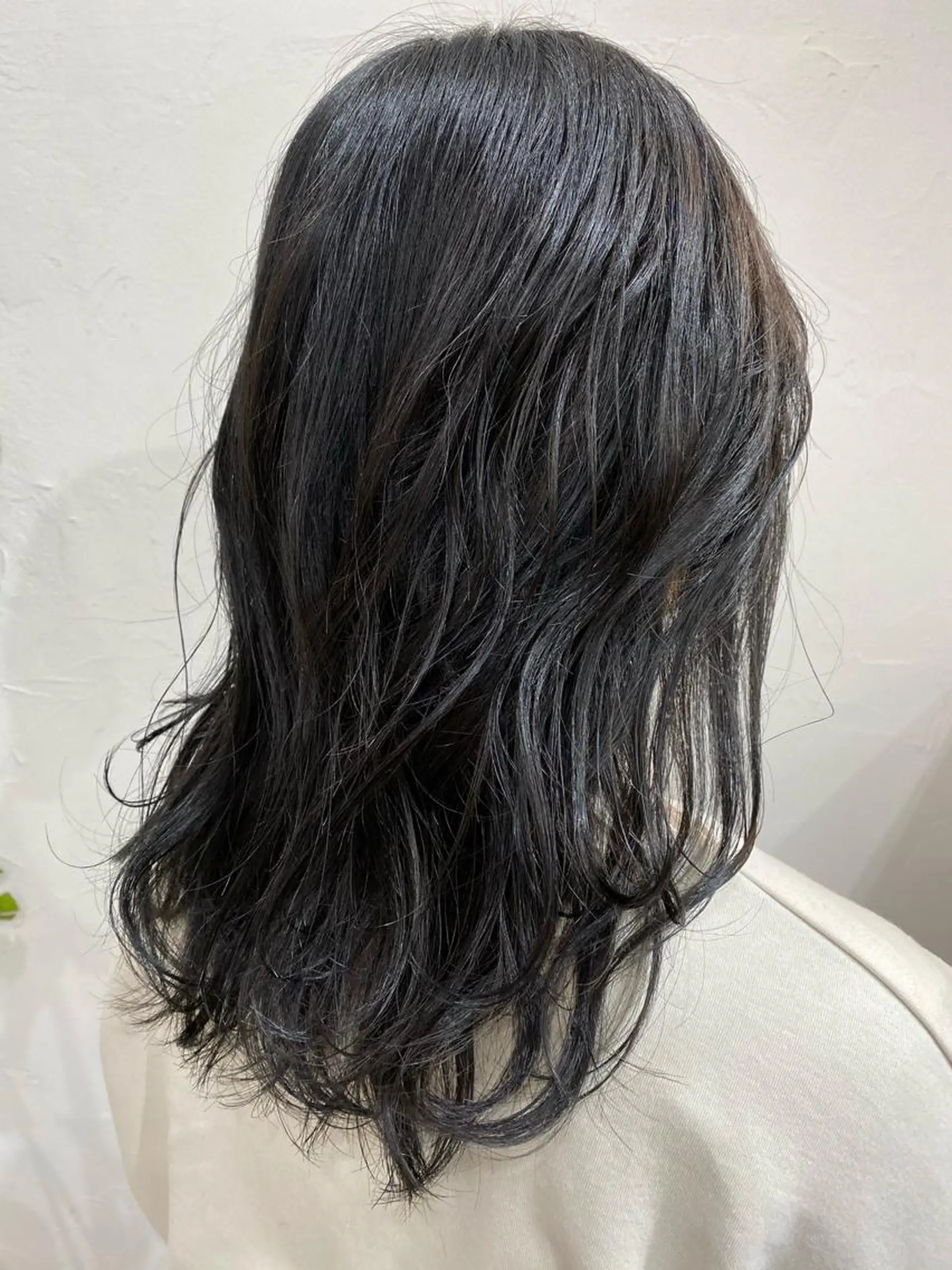 セミロング カラー ヘアアレンジ ブルーカラー ブルージュ 暗髪カラー🫐パーマ おくだりんかのヘアスタイル