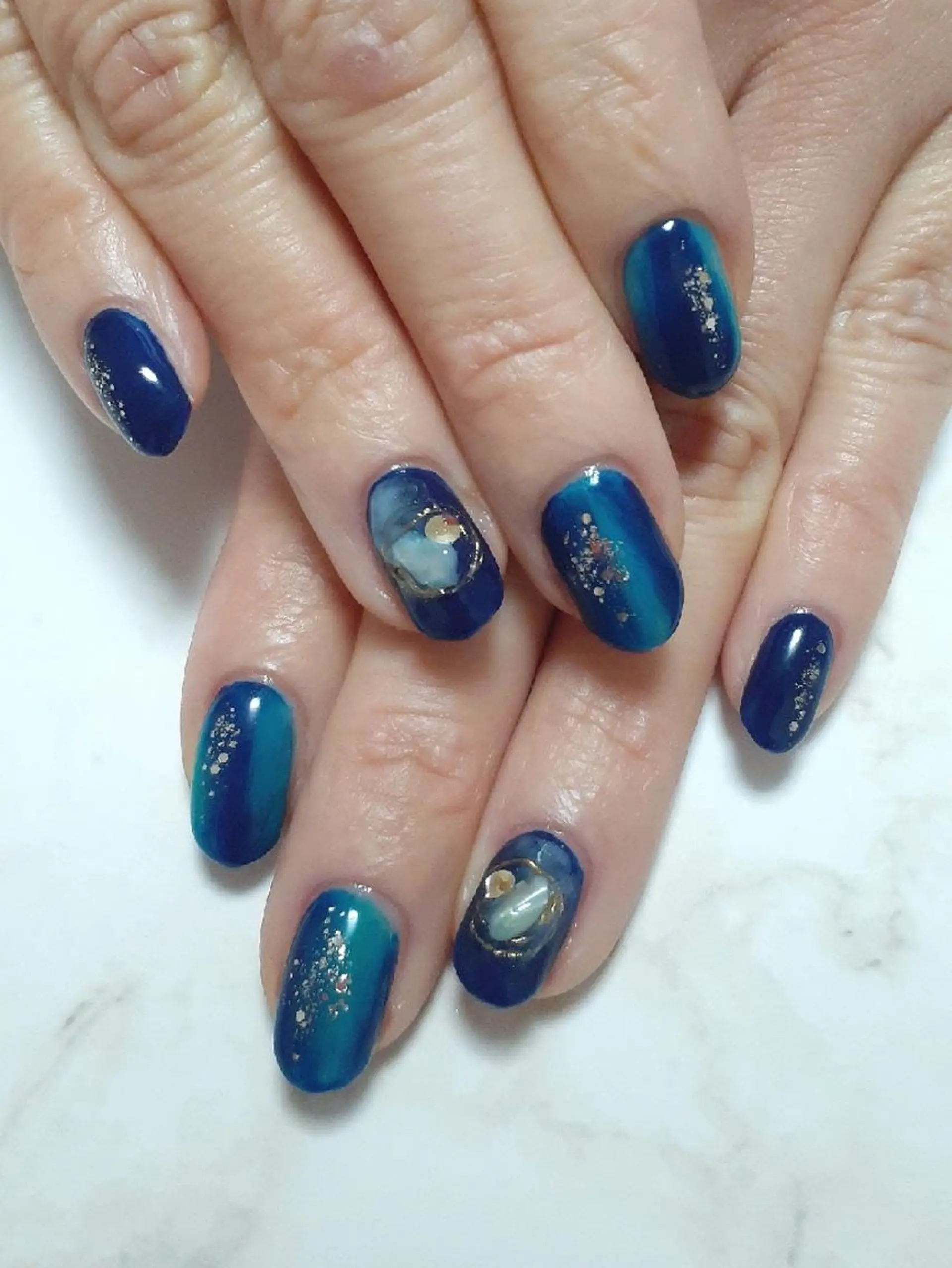 ネイル ブルー グリーン ハンドネイル 池元 真由美のネイルデザイン