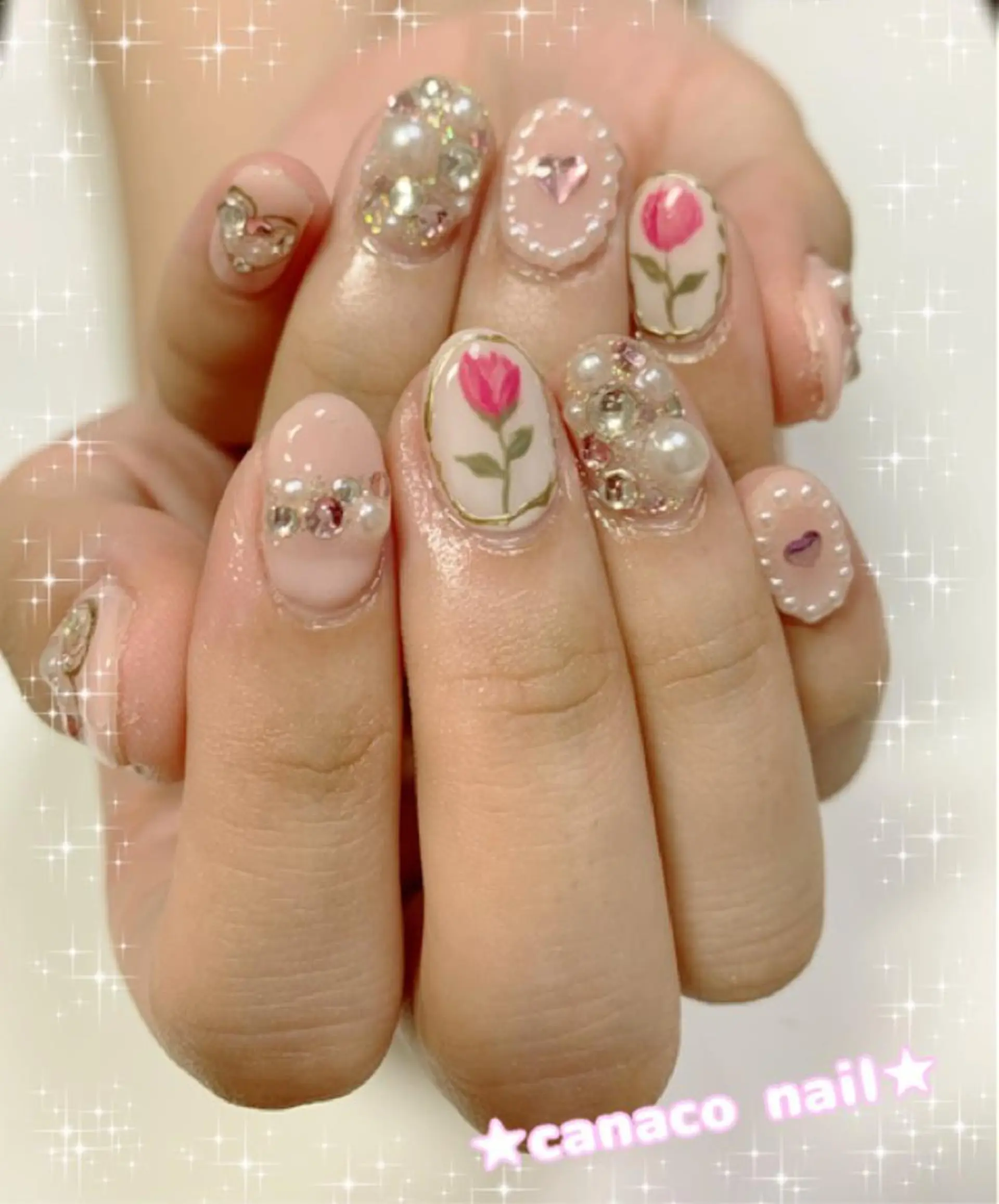 ネイル アートネイル ジェルネイル パラジェル ストーンネイル ハンドネイル ハンドケア ベテランネイル cnc  nailのネイルデザイン