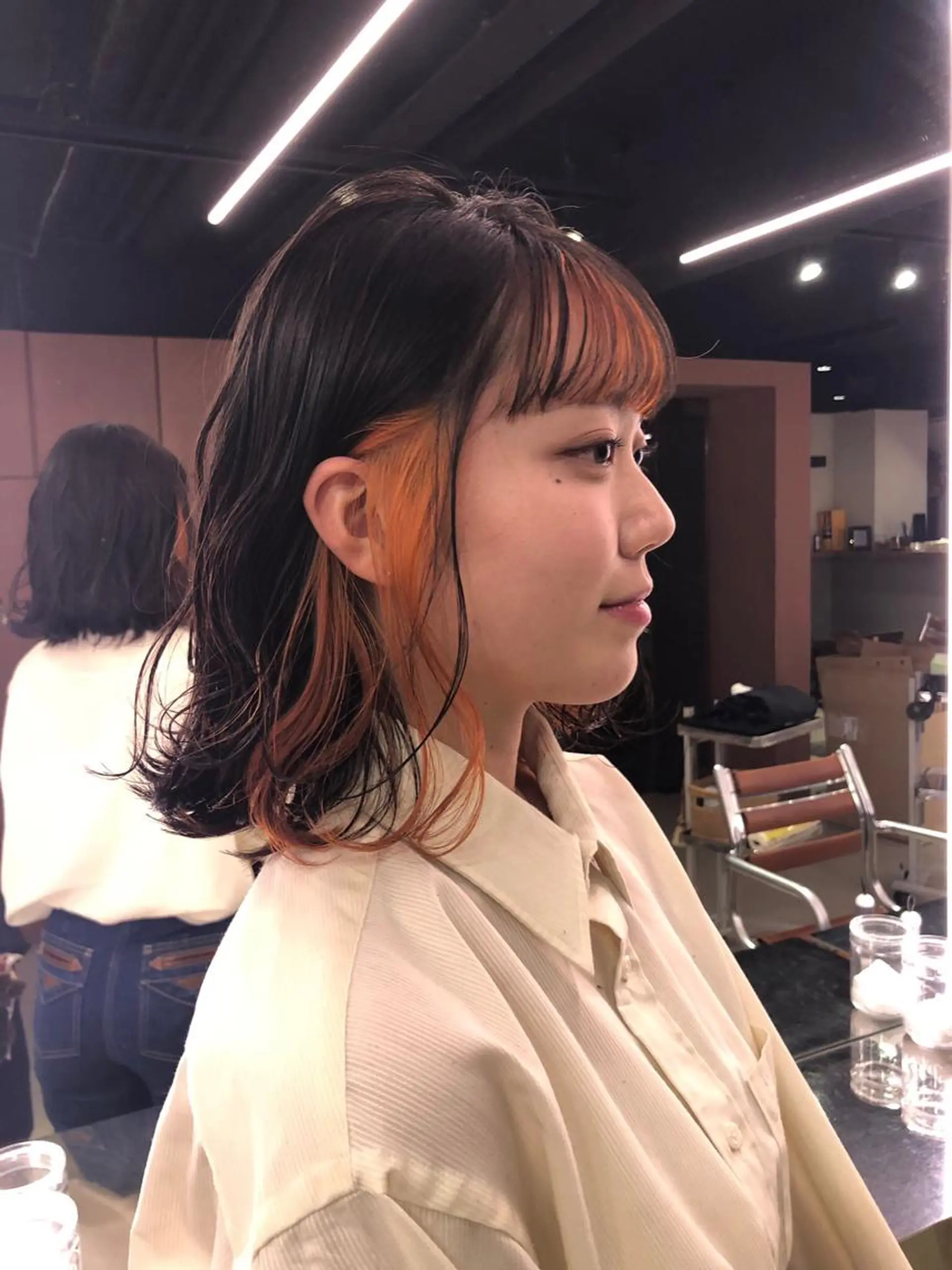 ミディアム カラー ヘアアレンジ ベージュカラー オリーブベージュ オレンジ 黒染め落とし メンズミディアムのヘアスタイル