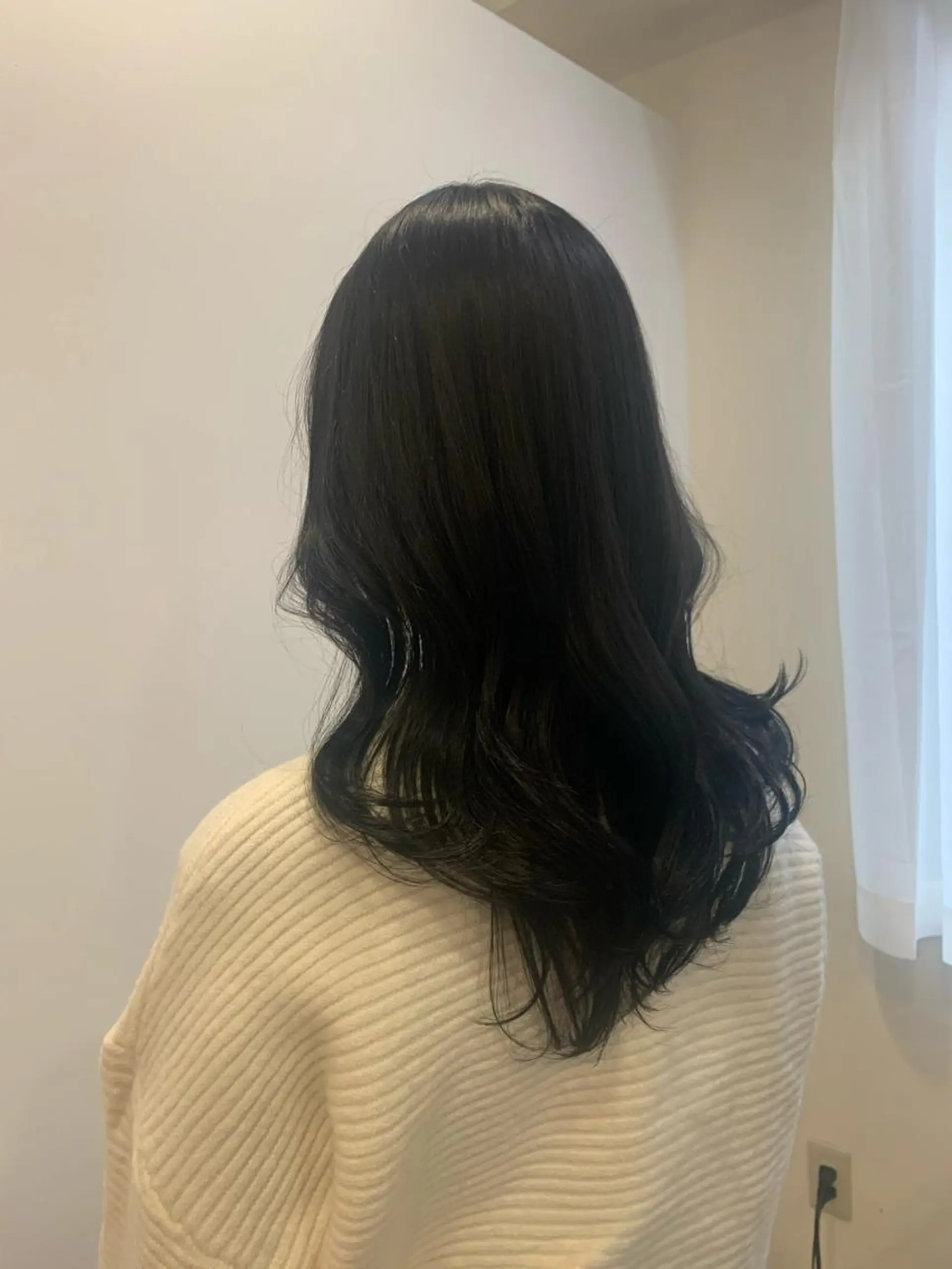 ロング カラー 黒髪 ブルーカラー ブルーブラック 韓国風ヘア レイヤーカット 韓国🇰🇷髪質改善 Chisaki치사키のヘアスタイル