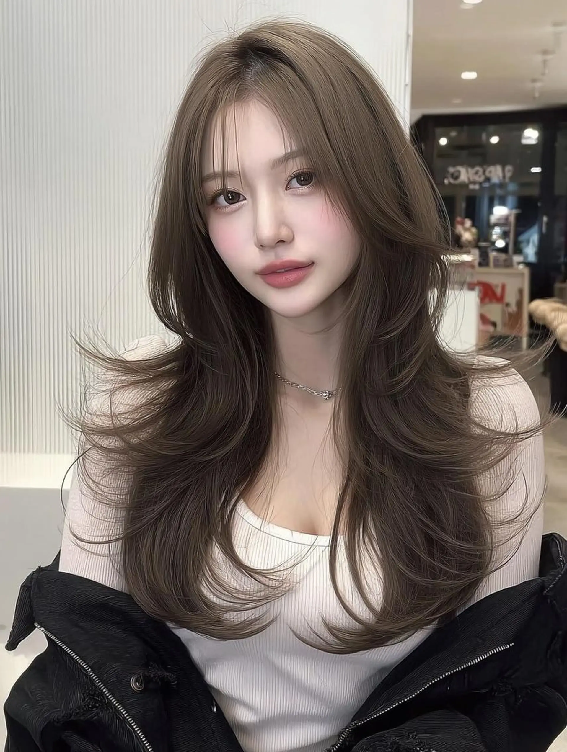 ロング ボブ 髪質改善 韓国風ヘア レイヤーカット 縮毛矯正 カット ヘアカラー 七田 英亮のヘアスタイル