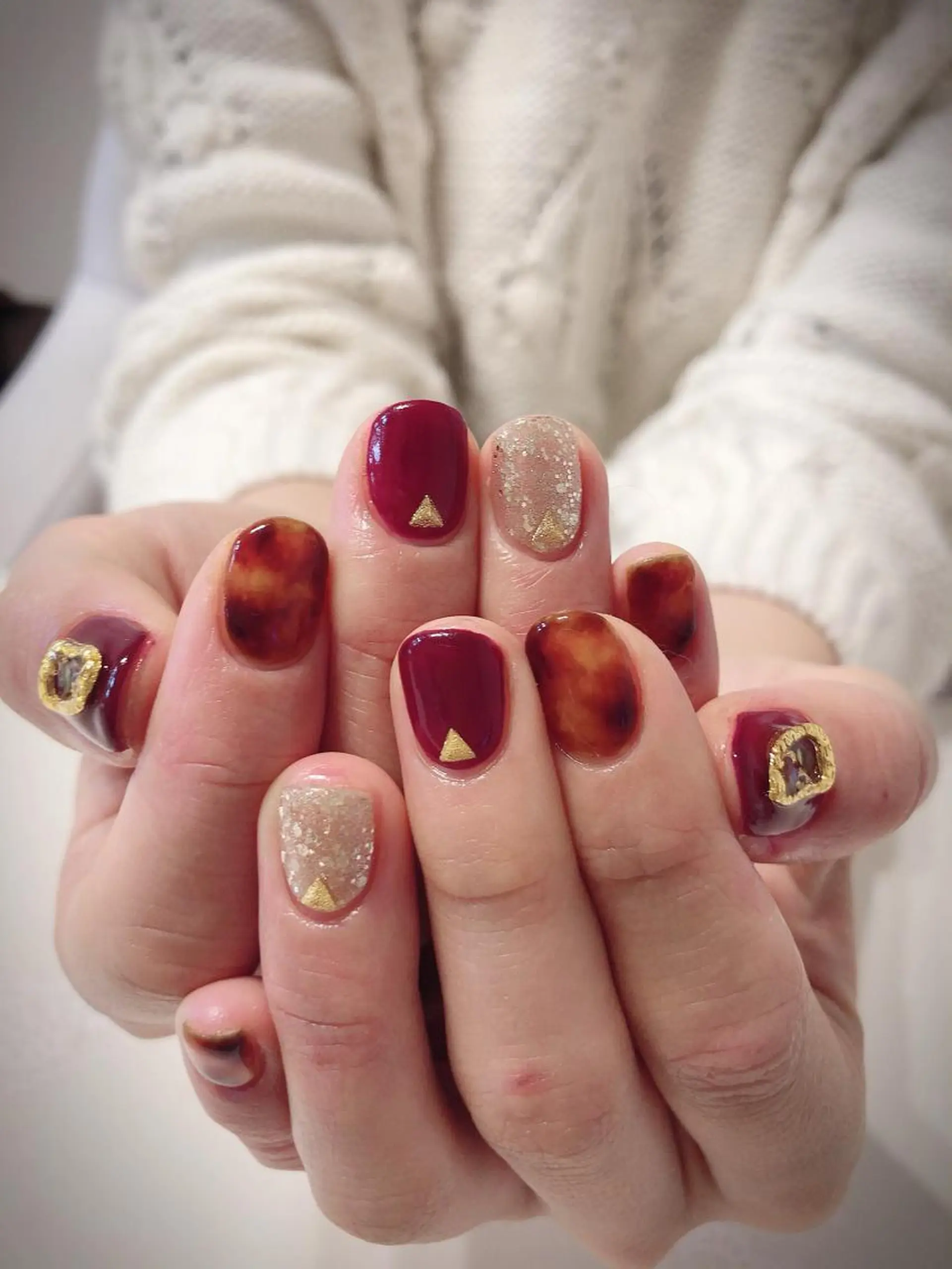 ネイル べっ甲ネイル ボルドー ハンドネイル * haruのネイルデザイン