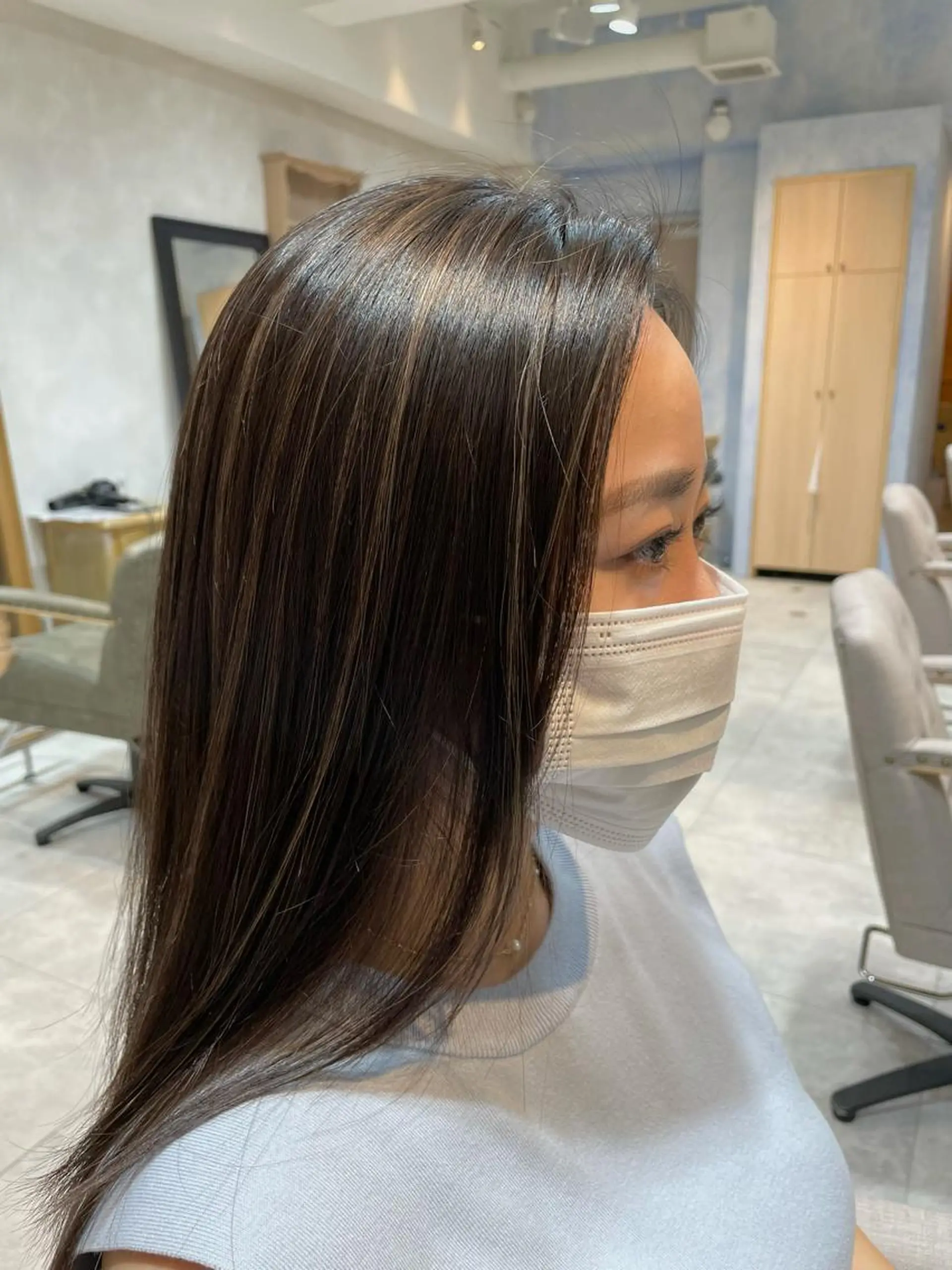 セミロング カラー ハイライトカラー ハイライト 若林 良のヘアスタイル