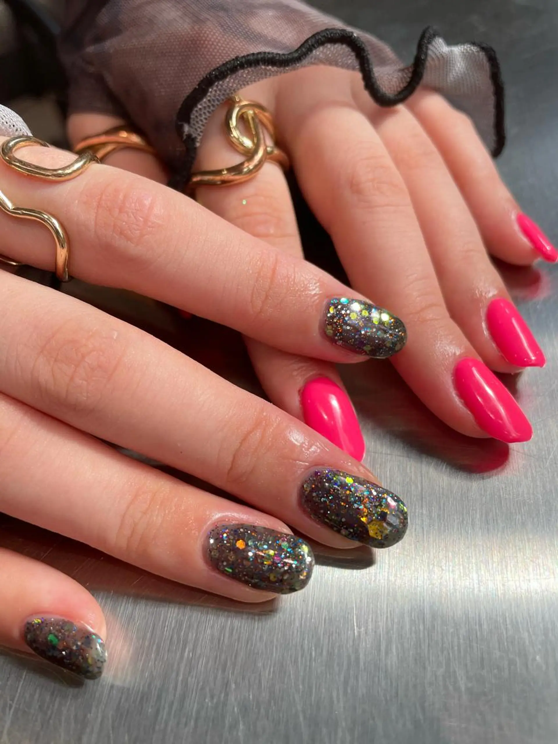 ネイル ラメ(グリッター) ハンドネイル ナチュラル透明感🌱 小山美樹子のヘアスタイル