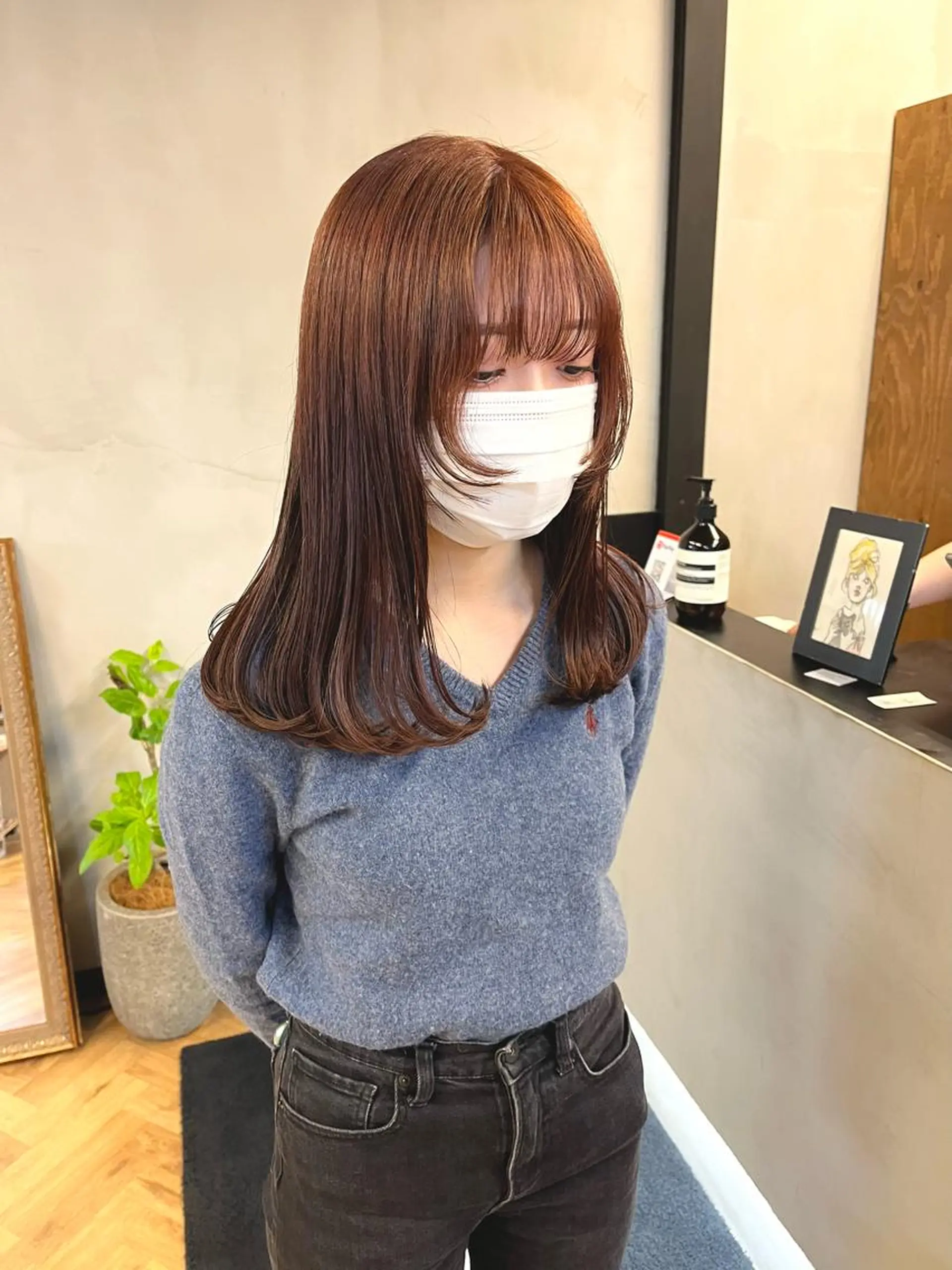 ミディアム カラー ブリーチ ダブルカラー ブリーチなしカラー レイヤーカット カット ヘアカラー トリートメント ena/ブリーチなし 透明感・レイヤー🎀のヘアスタイル