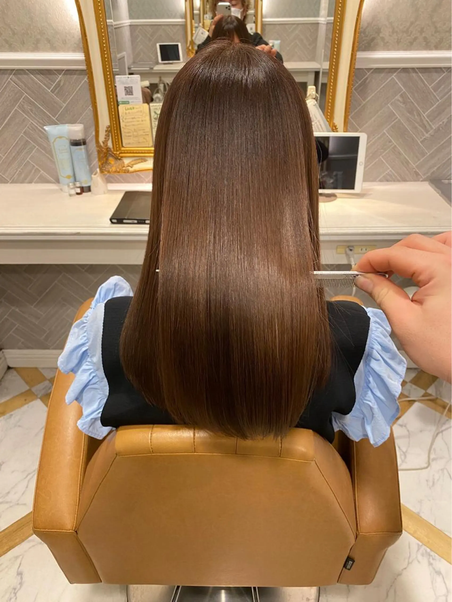 ロング カット 縮毛矯正 トリートメント ✨コテ巻き風パーマ ✨川合佑哉のヘアスタイル