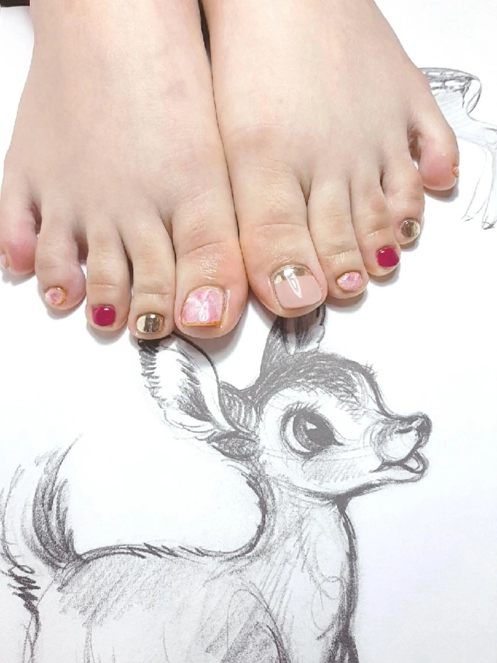 ネイル フットネイル 大理石ネイル(マーブル) ミラーネイル owlnail /持込みデザイン専門のネイルデザイン