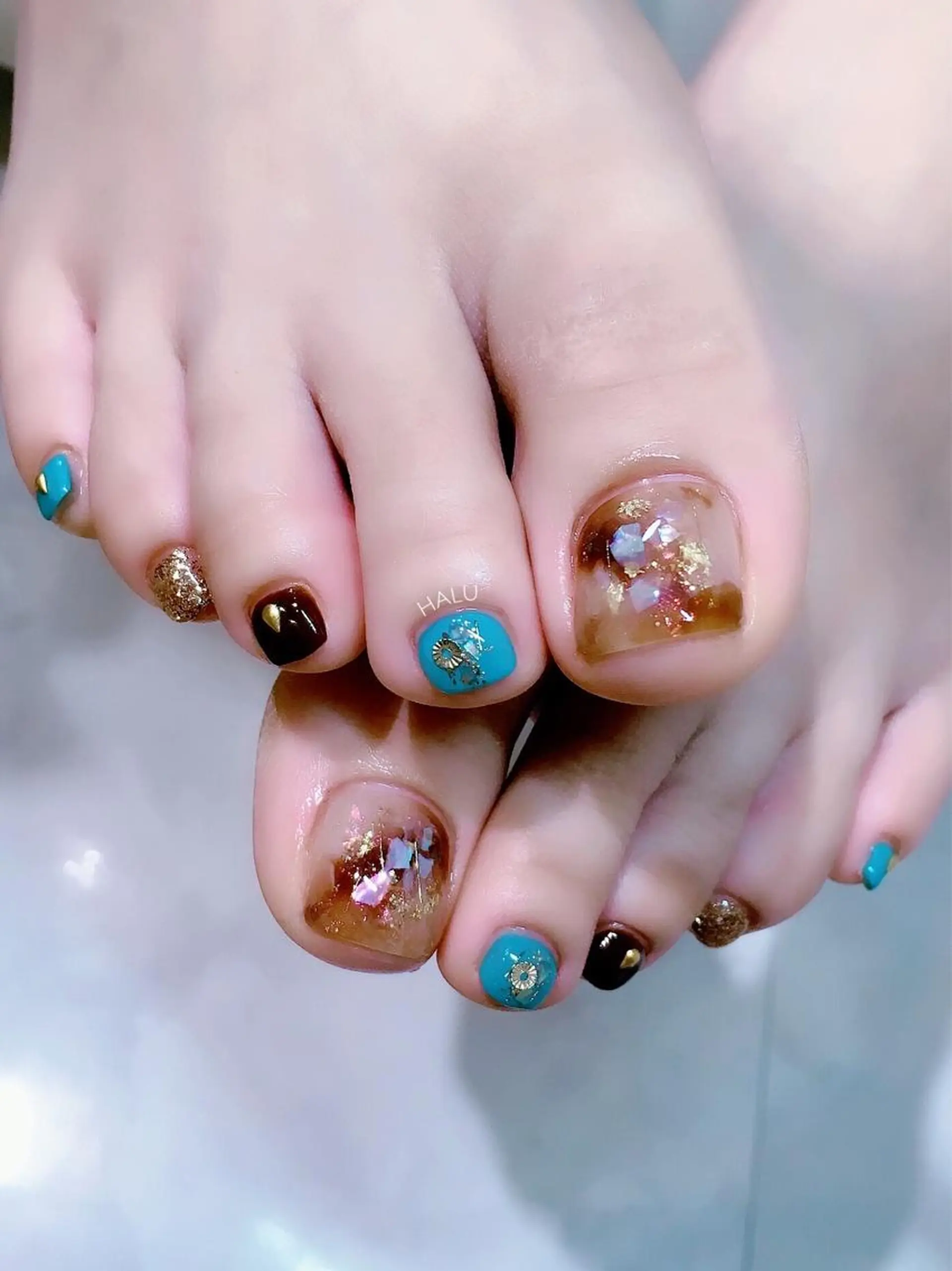 ネイル ブルー ブラウン HALU ハルのネイルデザイン