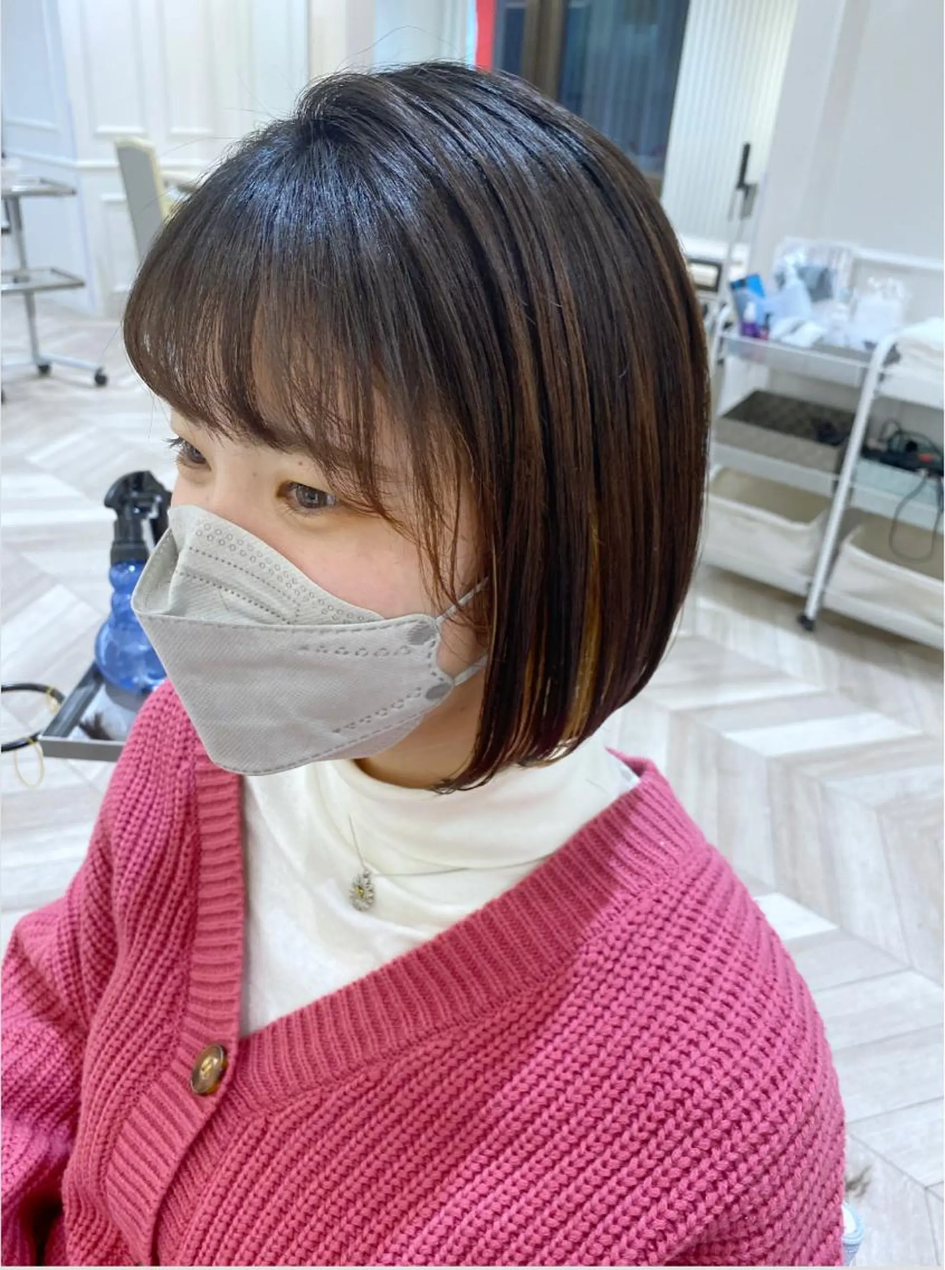 ショート カット トリートメント 小顔レイヤー/ ベージュ🤍Rieのヘアスタイル