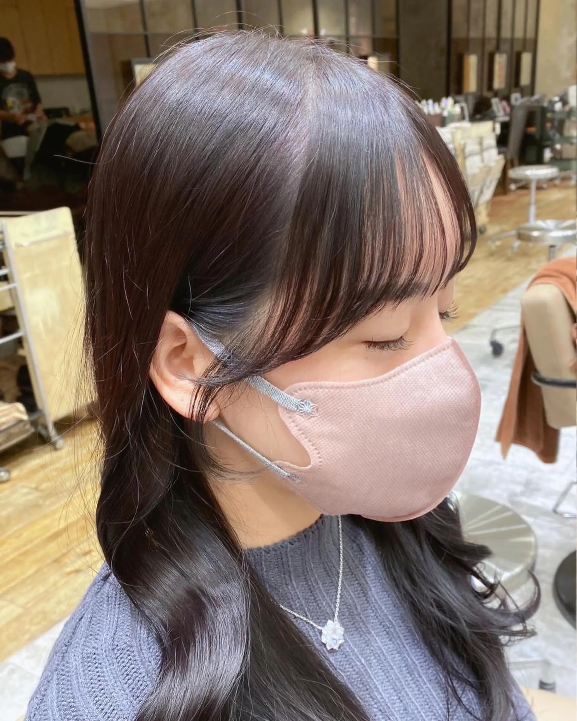 セミロング カラー 顔まわりカット🌟 くびれヘア/寺門遥輝のヘアスタイル