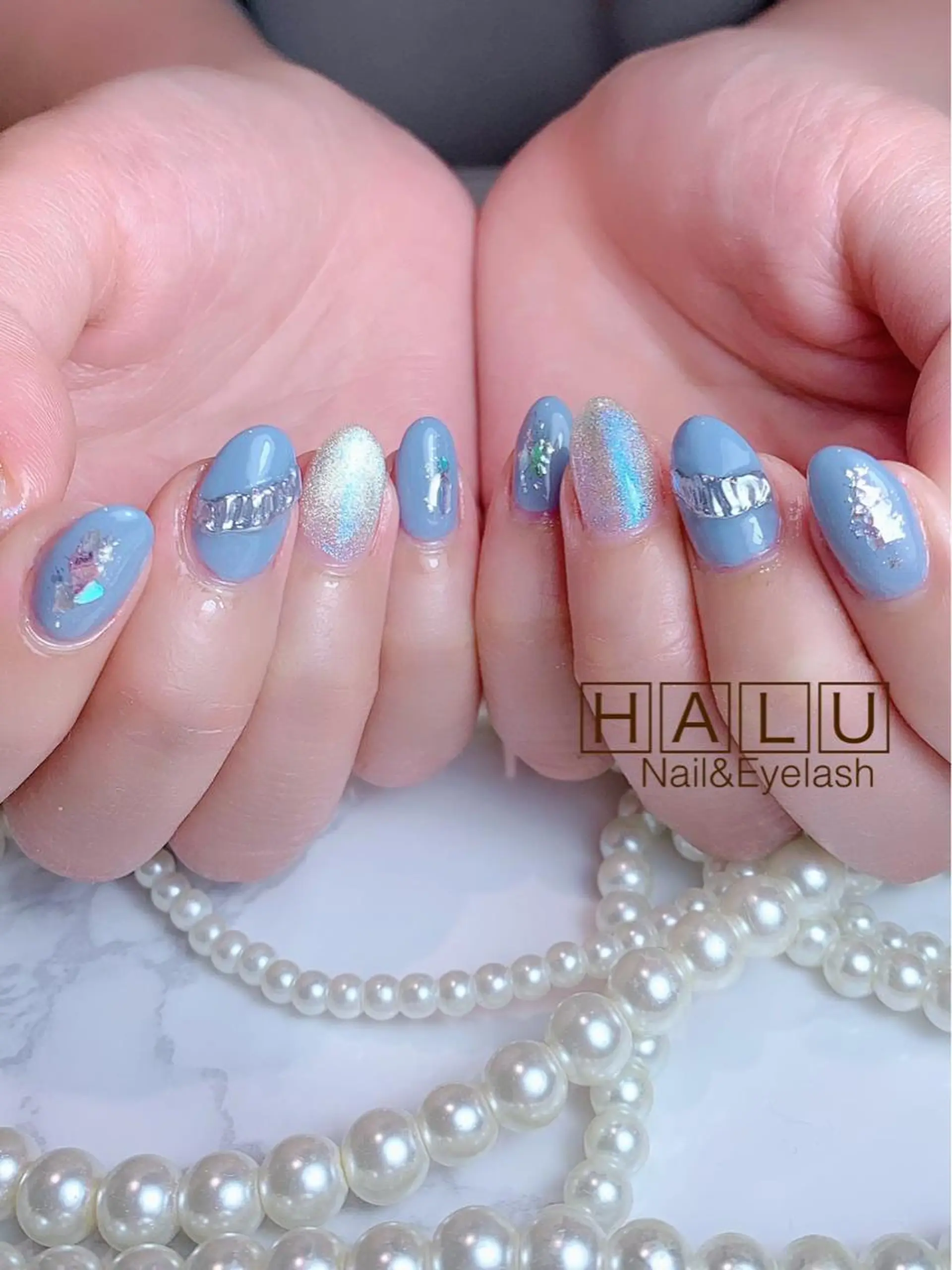 ネイル ブルー シルバー HALU ハルのネイルデザイン