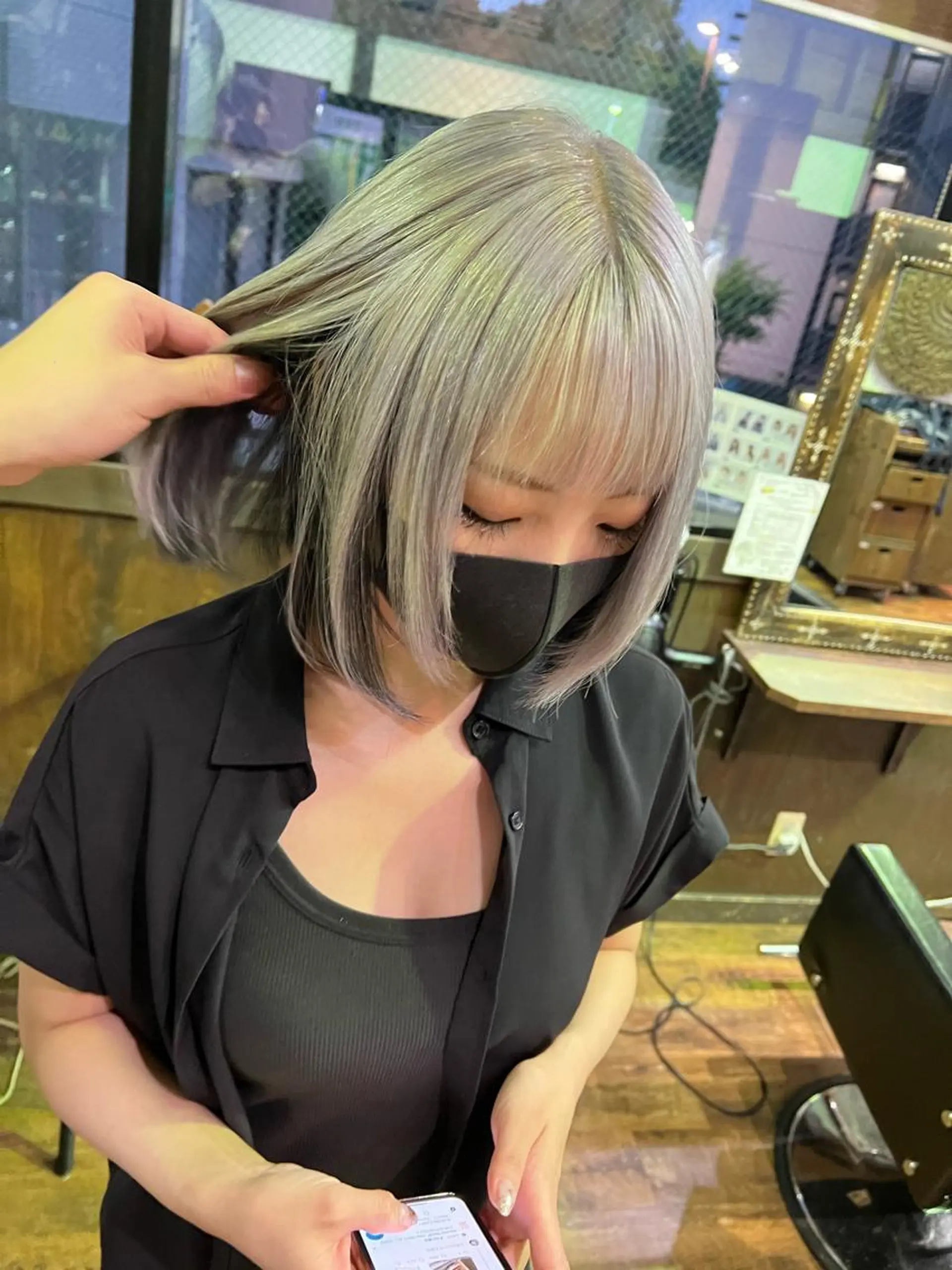 ショート カラー 黒髪 ボブ ヘアカラー トリートメント PSY(サイ)所属・PSY(サイ)池袋 金田尚久🎨のヘアスタイル