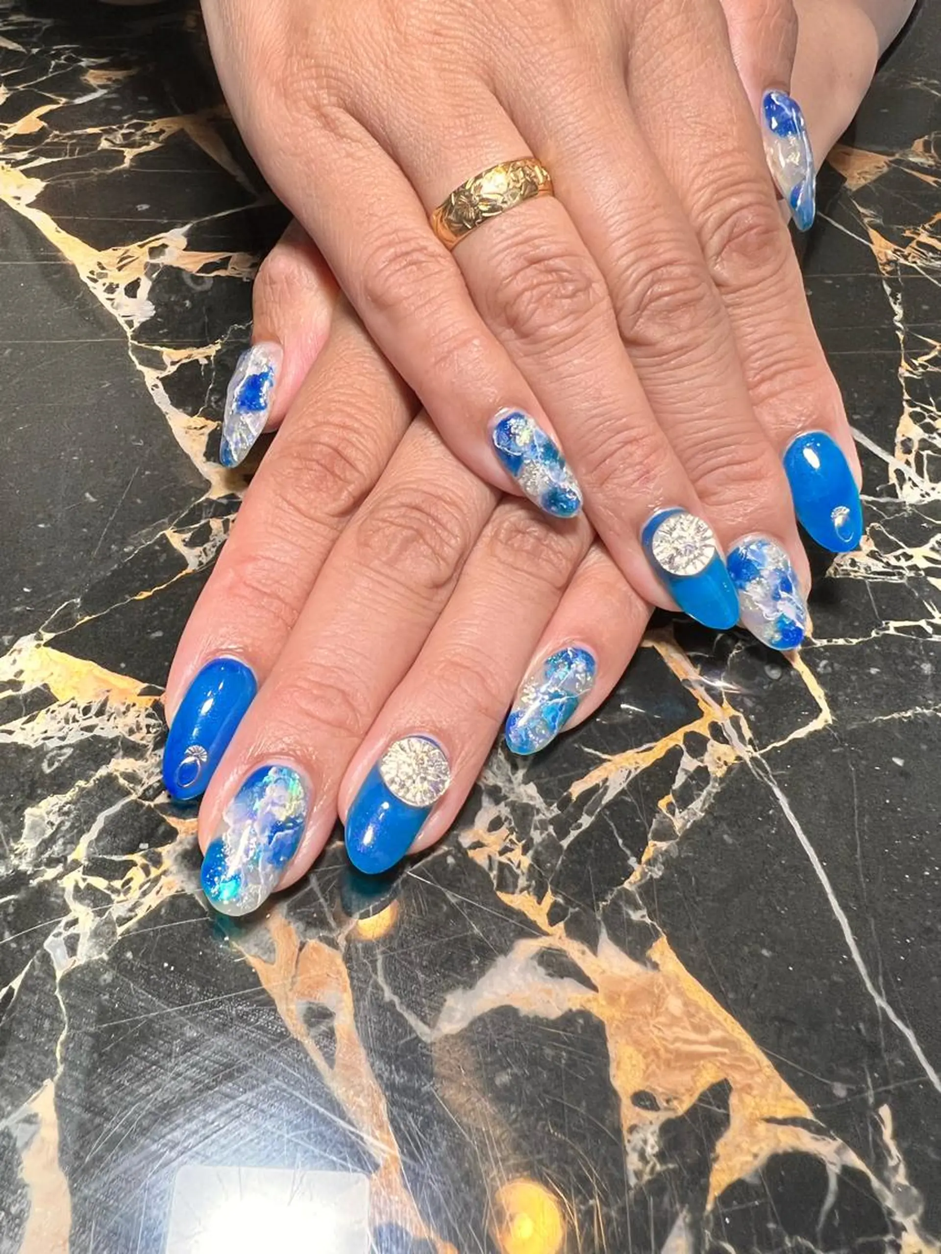 ネイル ブルー 夏ネイル ハンドネイル たきぐち みちこのネイルデザイン