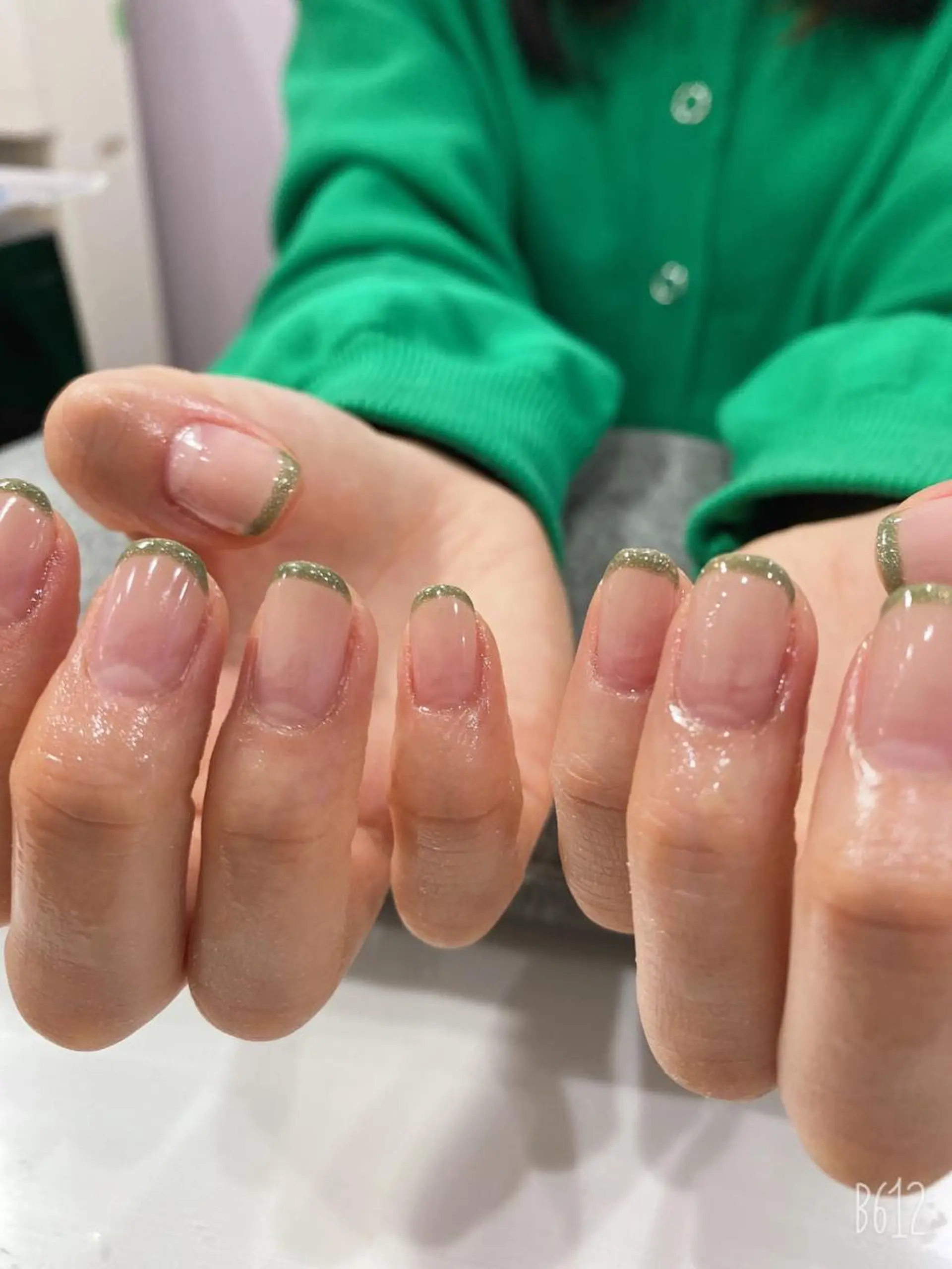 ネイル グリーン ラメ(グリッター) 鶴橋wooone nail.rieのネイルデザイン