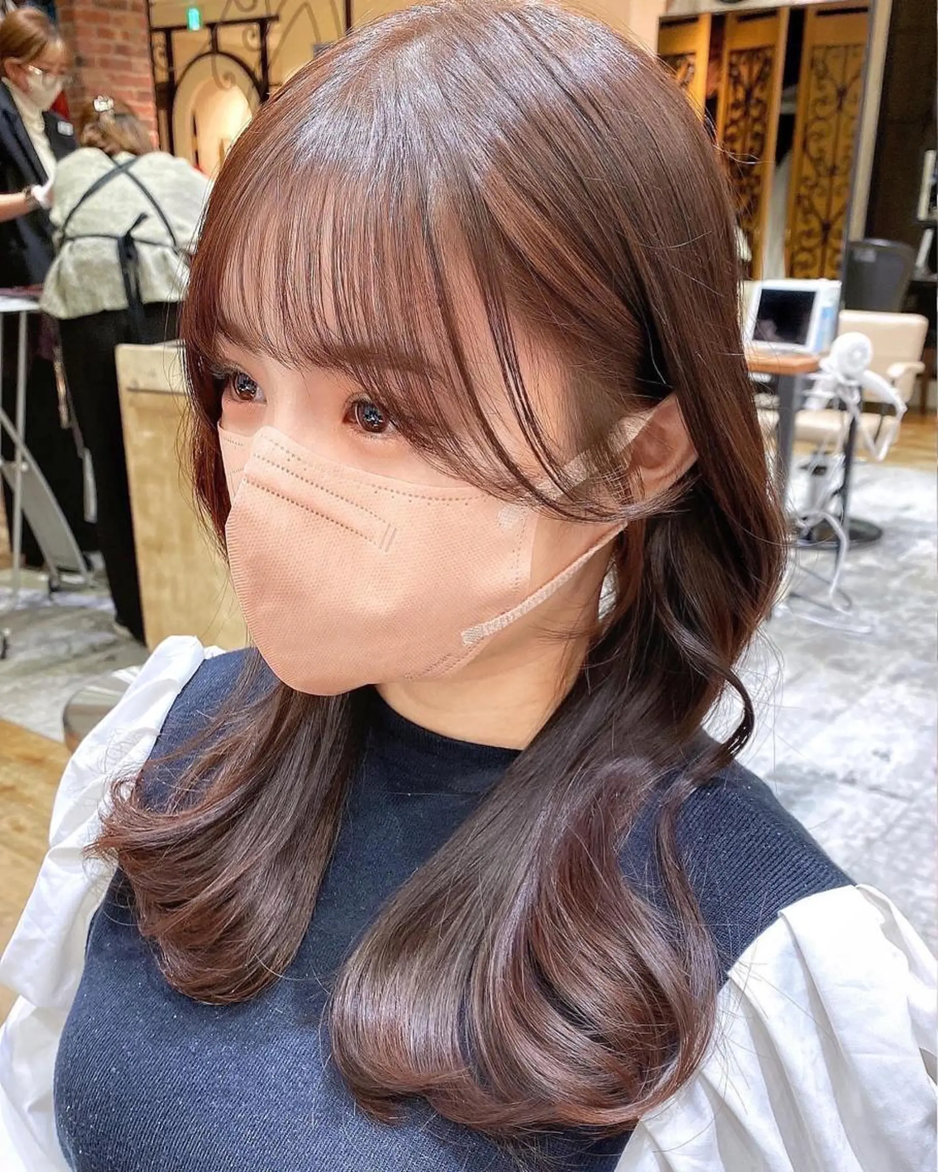 ミディアム カラー 顔まわりカット🌟 くびれヘア/寺門遥輝のヘアスタイル