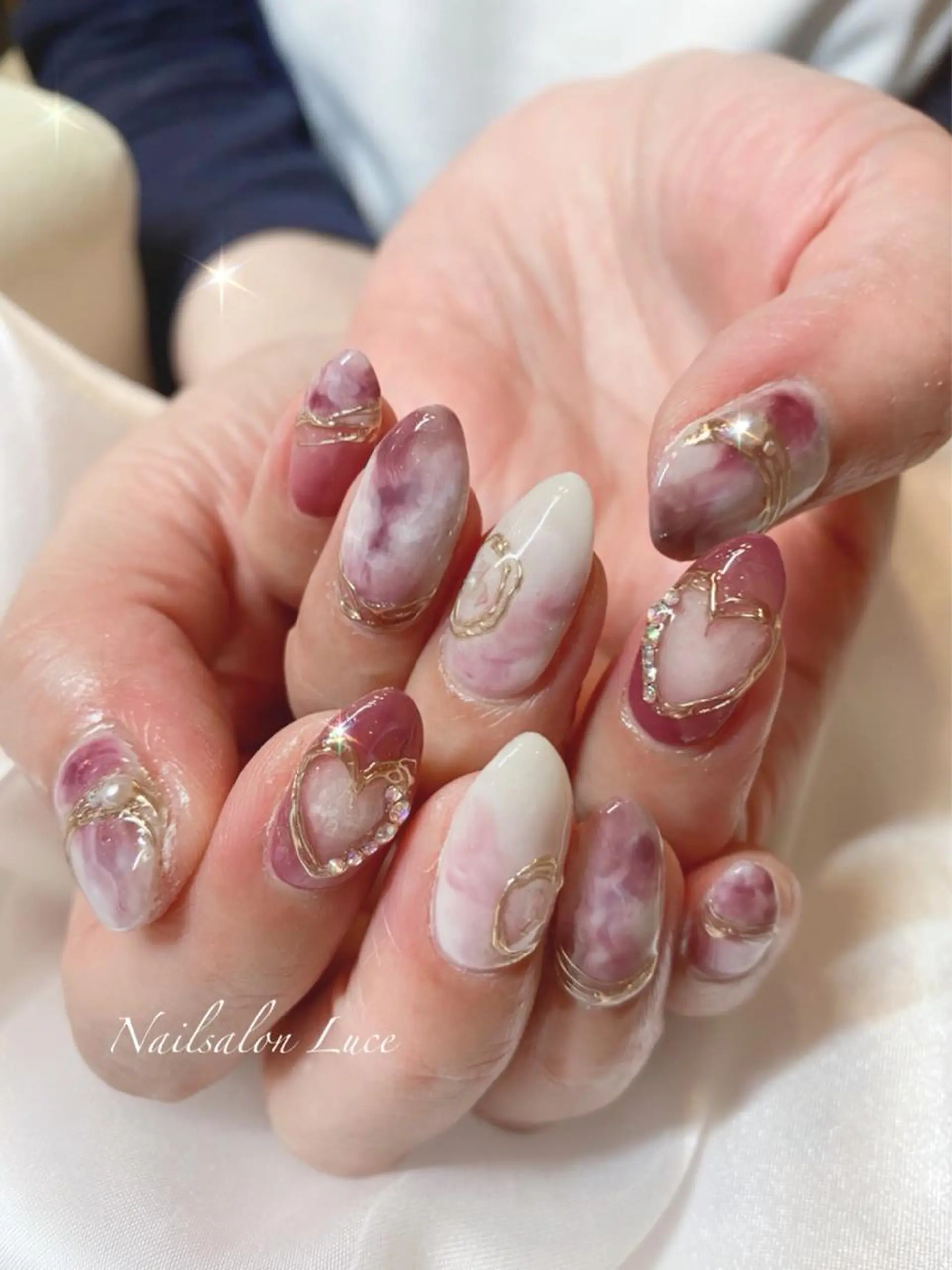 ネイル ジェルネイル ハート 大理石ネイル(マーブル) ワンカラーネイル まつ毛、ネイル& 脱毛サロン　Lのマツエク・マツパデザイン