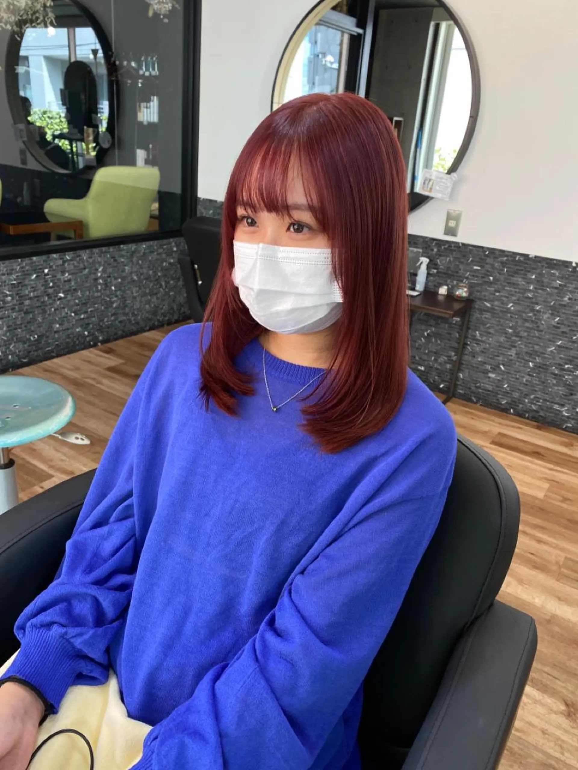 セミロング カラー ブリーチ ボルドーカラー ケアブリーチ ハイトーンカラー レッドカラー 似合わせレイヤー 🇰🇷荒木洋文のヘアスタイル