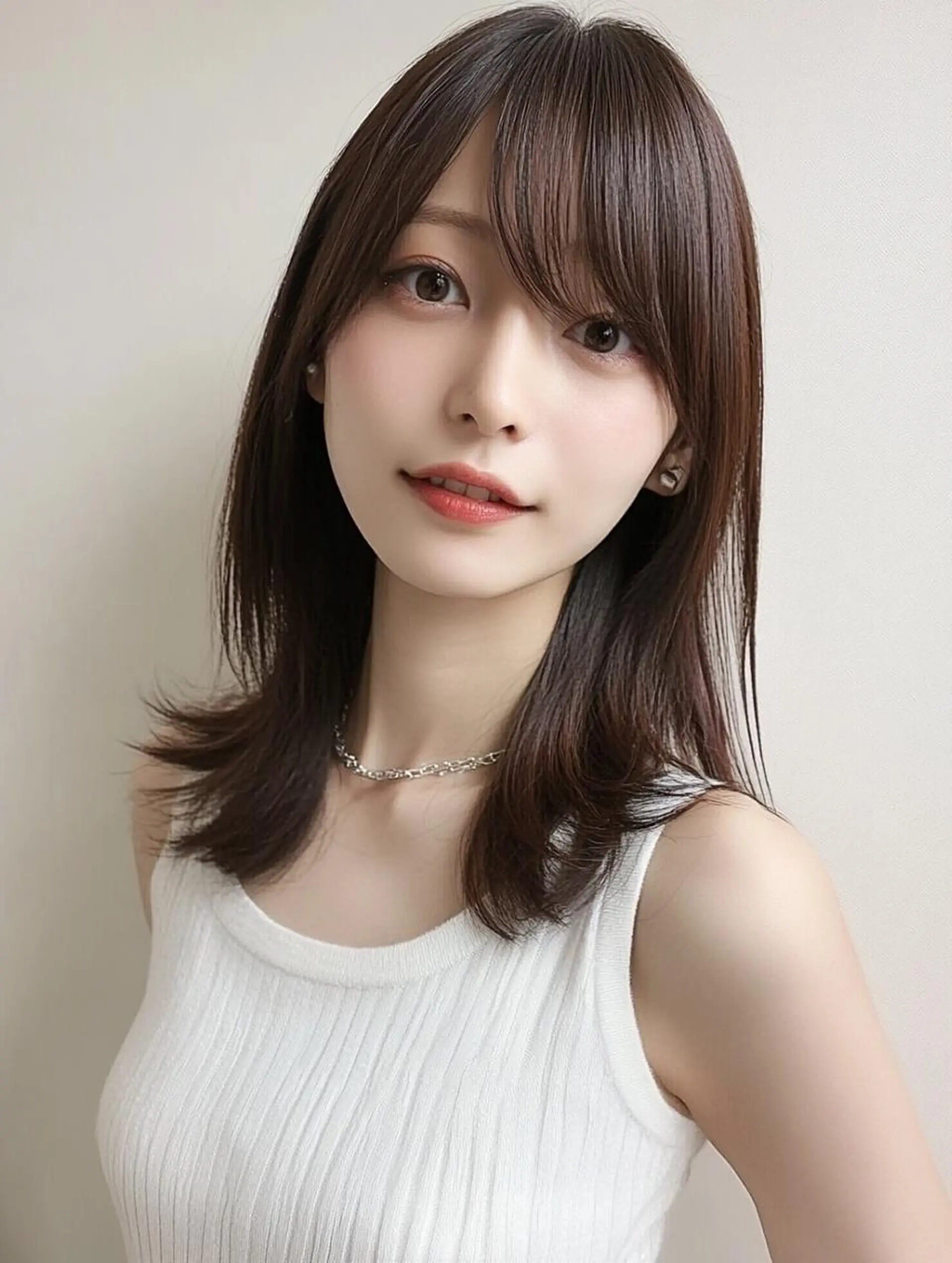 セミロング カラー 赤みなしオリーブ ハイトーン×レイヤーのヘアスタイル