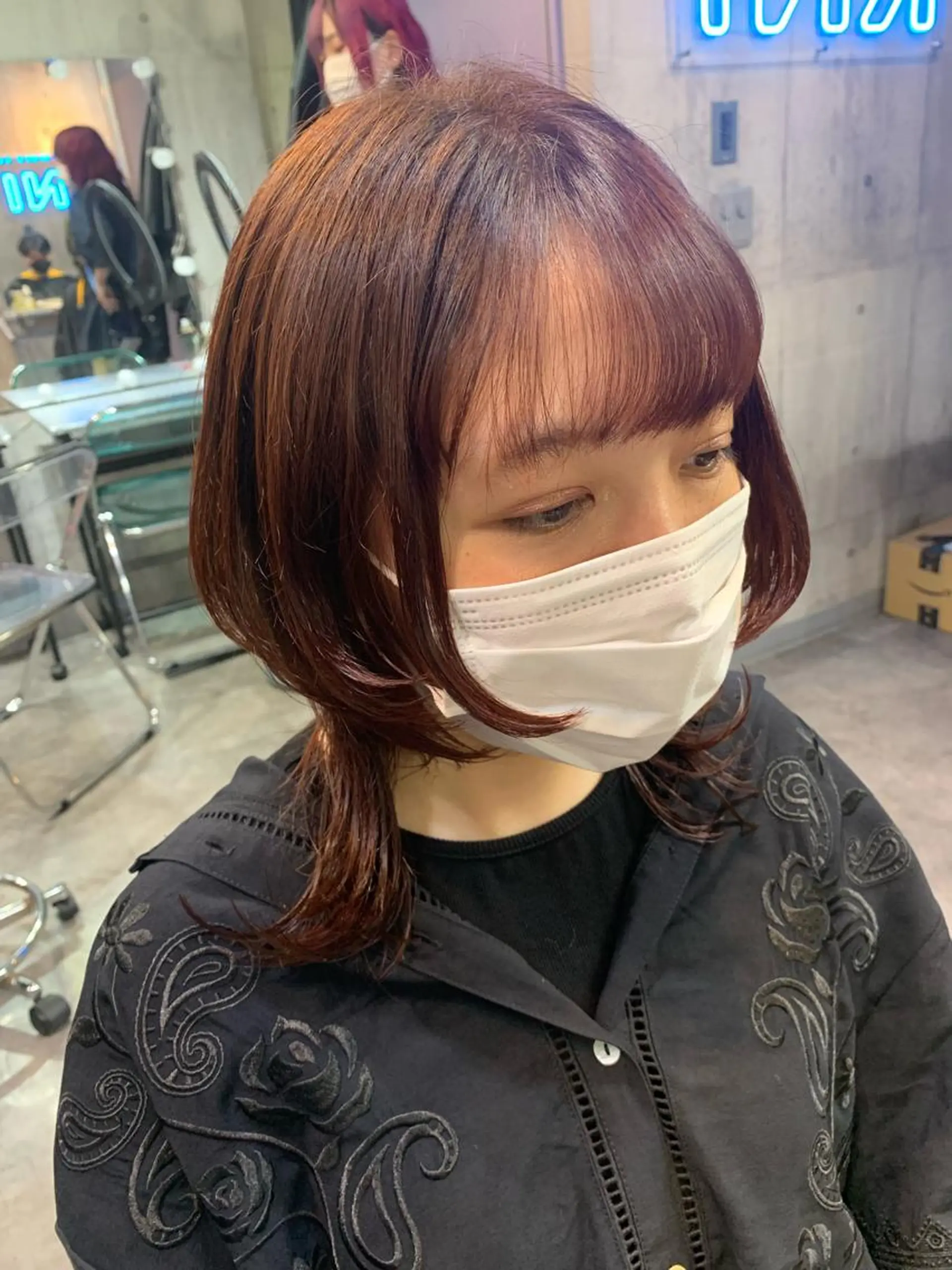 ミディアム カラー ブラウンカラー ピンクカラー ピンクブラウン ウルフカット カット ヘアカラー ハイトーン/メンズ/ ウルフ特化   小松のヘアスタイル