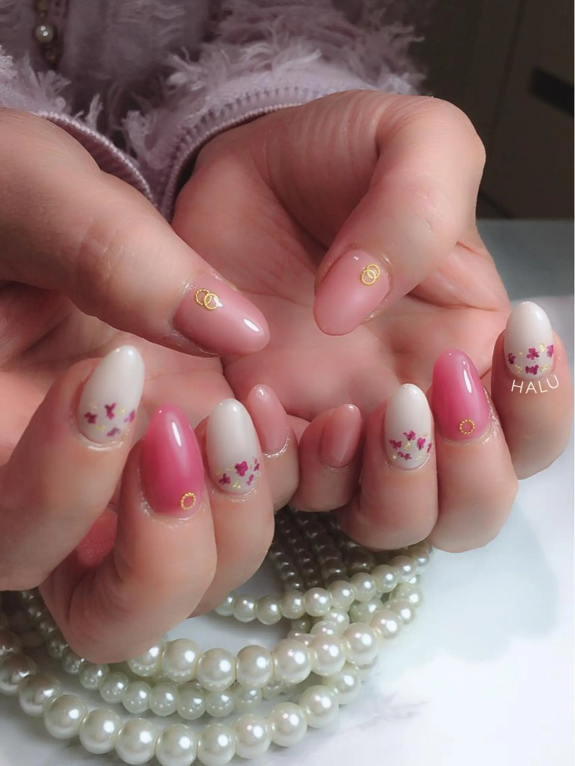 ネイル ゴールド ピンク 春ネイル HALU ハルのネイルデザイン