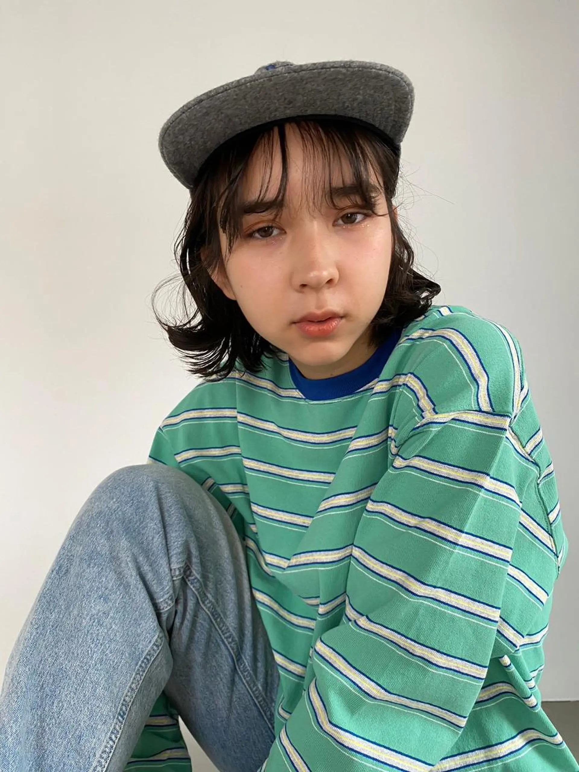 ミディアム カラー パーマ ショートボブ アディクシーカラー ブリーチ ブロンド ブルーカラー カット ヘアカラー トリートメント CEINE＋ officialのヘアスタイル