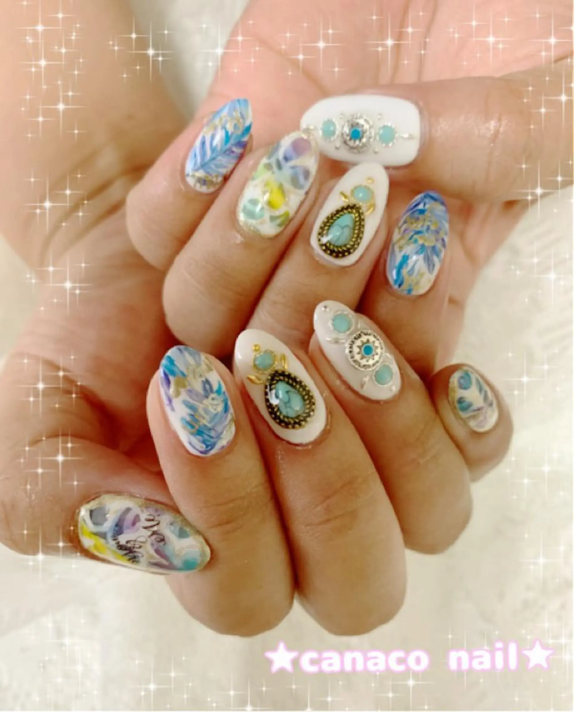 ネイル アートネイル ストーンネイル Felice所属・ベテランネイル cnc nailのネイルデザイン