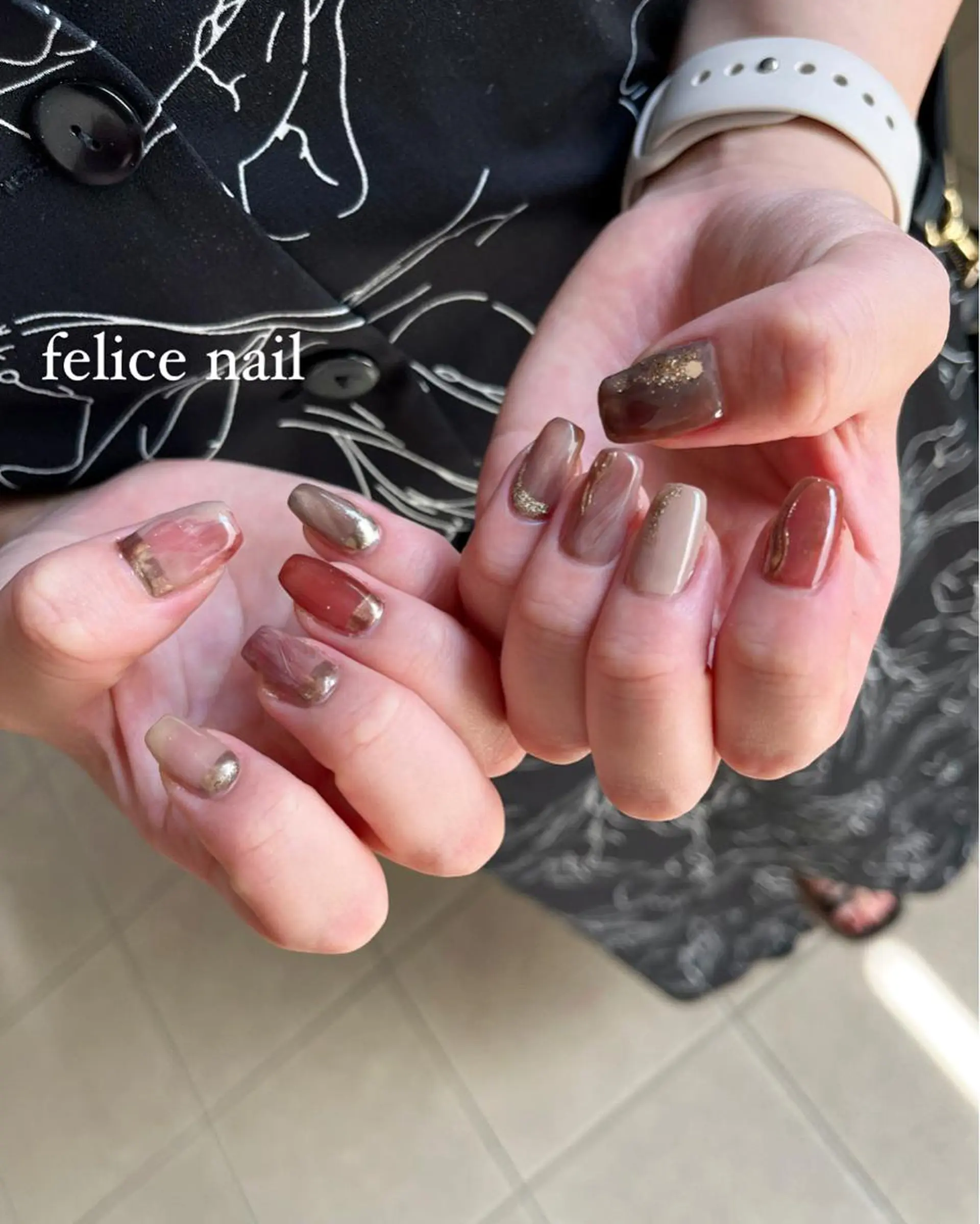 ネイル ボルドー ブラウン ニュアンスネイル felice nailのネイルデザイン