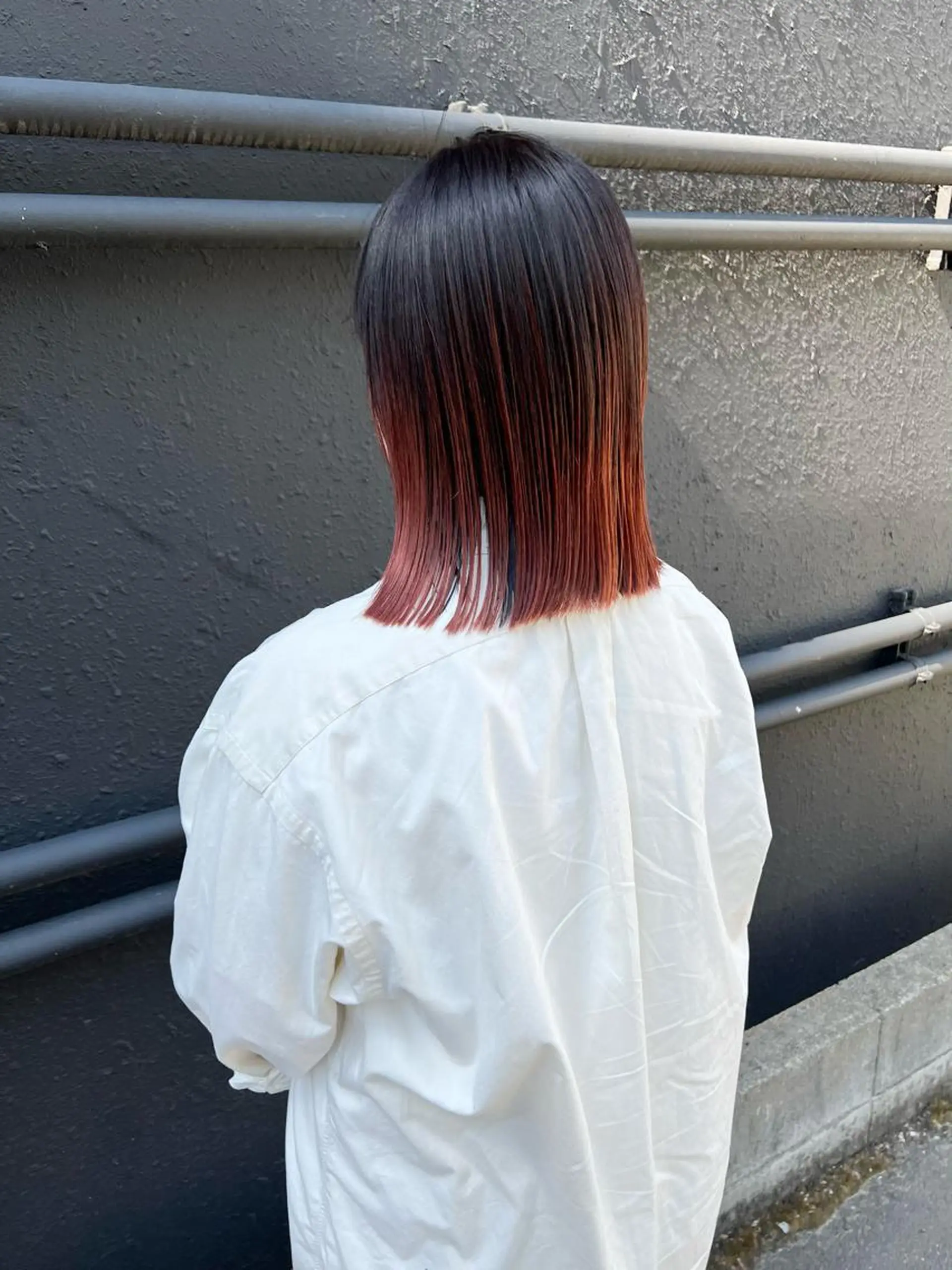 ミディアム カラー ブリーチ ブラウンカラー ケアブリーチ グラデーションカラー オレンジ カット ヘアカラー 千葉 郁也のヘアスタイル