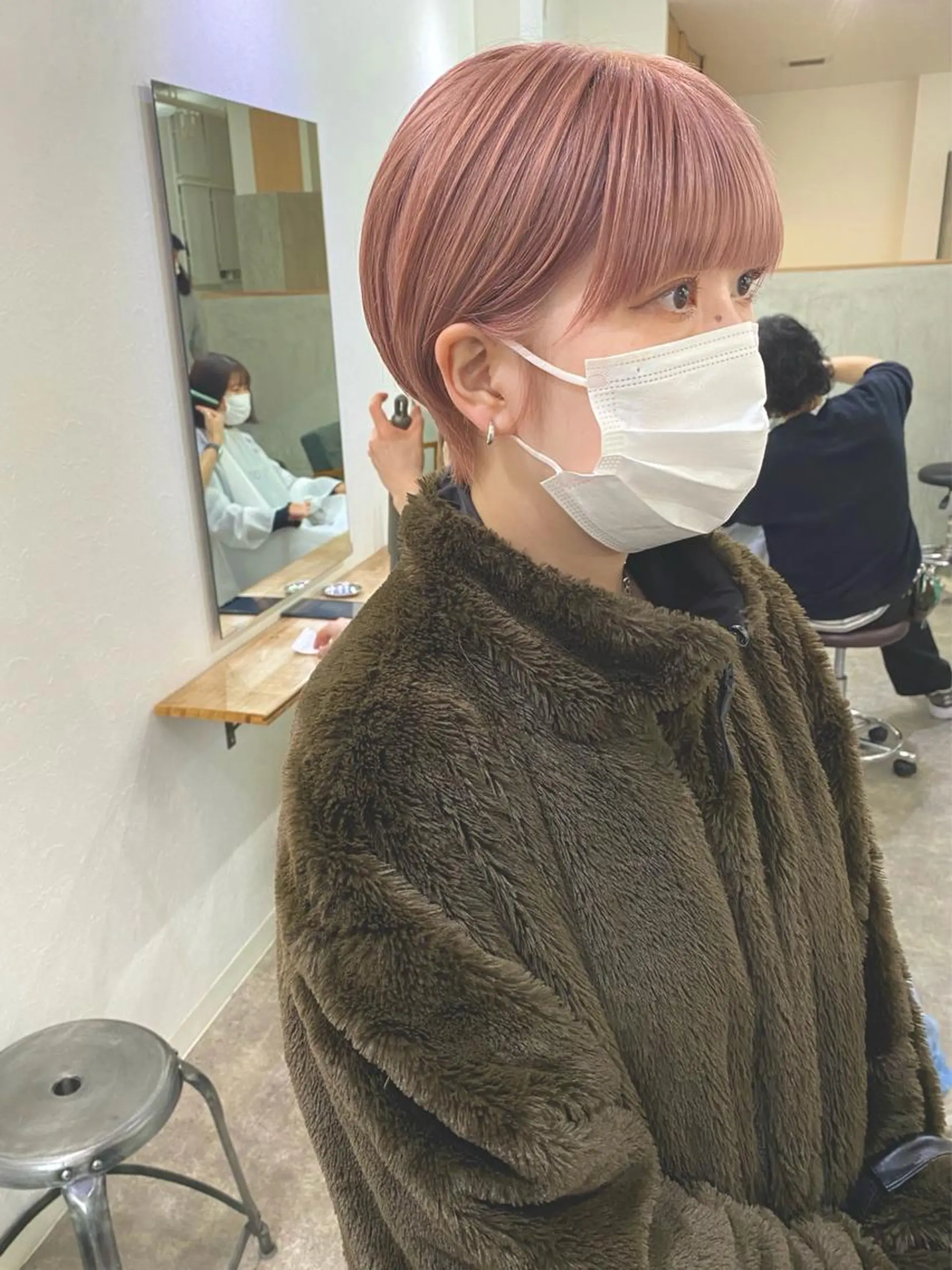 ショート カラー ベージュカラー ピンクカラー ピンクベージュ ショートヘア ヘアカラー 森貴裕/ベージュ/ パーマ/オリーブのヘアスタイル