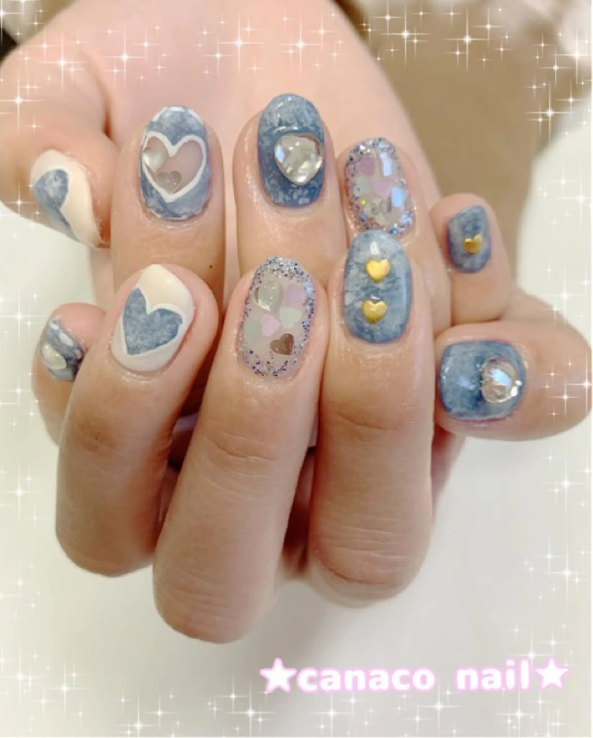 ネイル ハート ストーンネイル ハンドネイル ハンドケア Felice所属・ベテランネイル cnc nailのネイルデザイン
