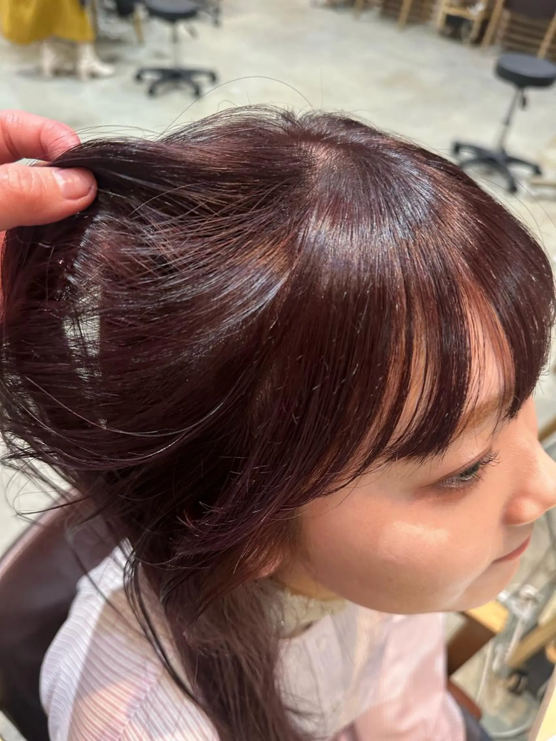 ミディアム カラー ダブルカラー ピンクカラー ピンクパープル パープルカラー ボブ/レイヤー/ニュ アンスパーマ/小夏のヘアスタイル