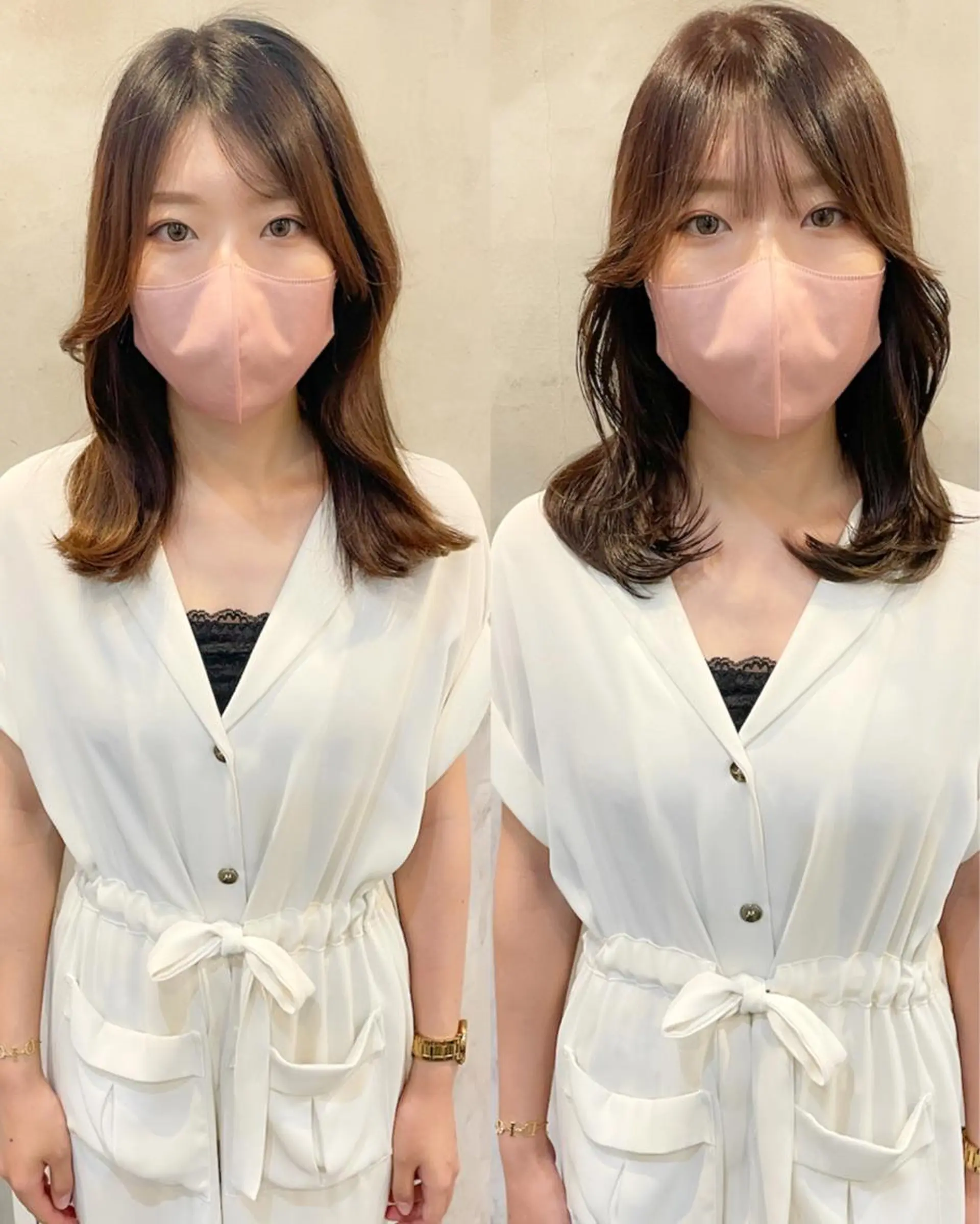 ミディアム カット ヘアカラー トリートメント 🌹ハッシュカット、 レイヤー韓国ヘア🌹のヘアスタイル