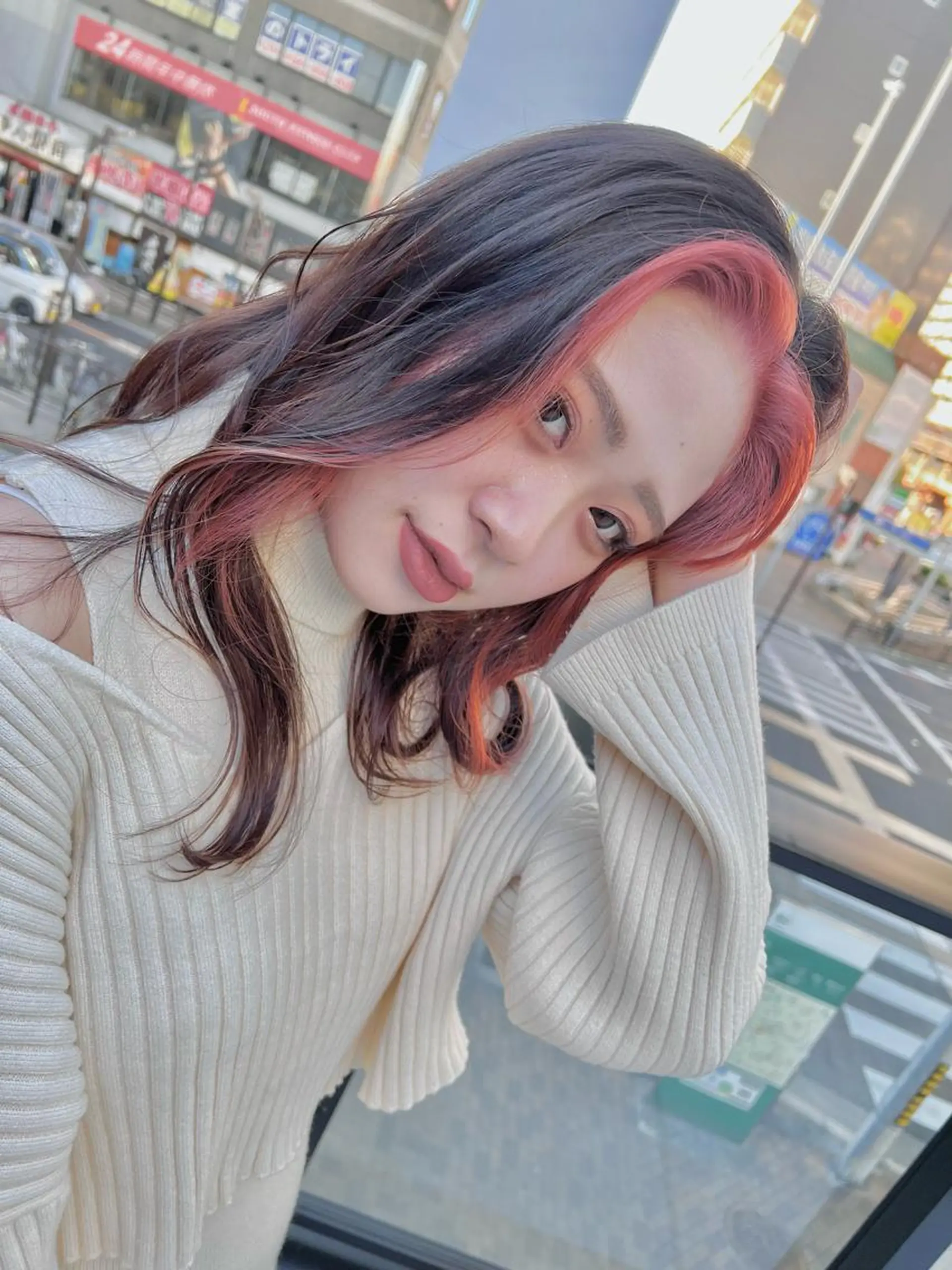 ミディアム ミストバング 韓国風ヘア カット ヘアカラー ブリーチ毛に縮毛矯正 ✨カラー✨山田 正幸のヘアスタイル