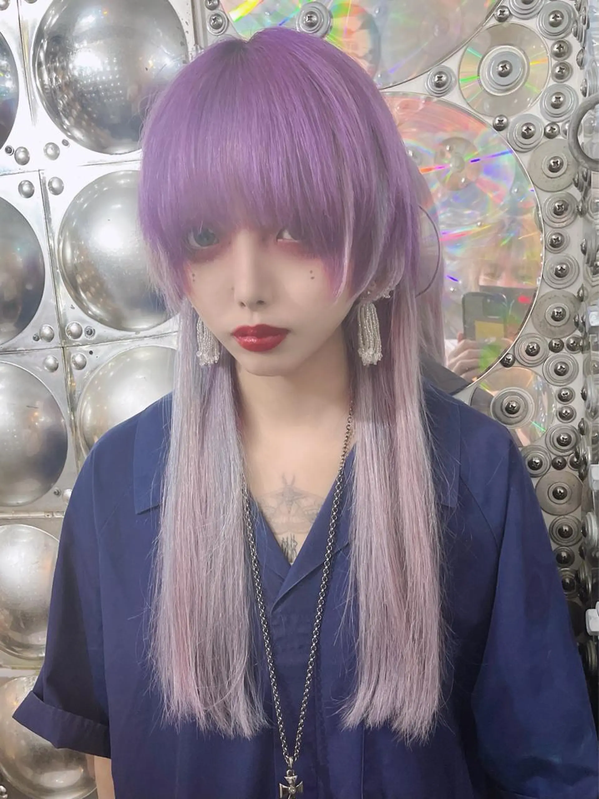 ロング カラー ヘアアレンジ ハイトーンカラー ラベンダーカラー エクステ ウルフカット 🌈派手髪エクステ ブレイズ🌈ひろとのヘアスタイル