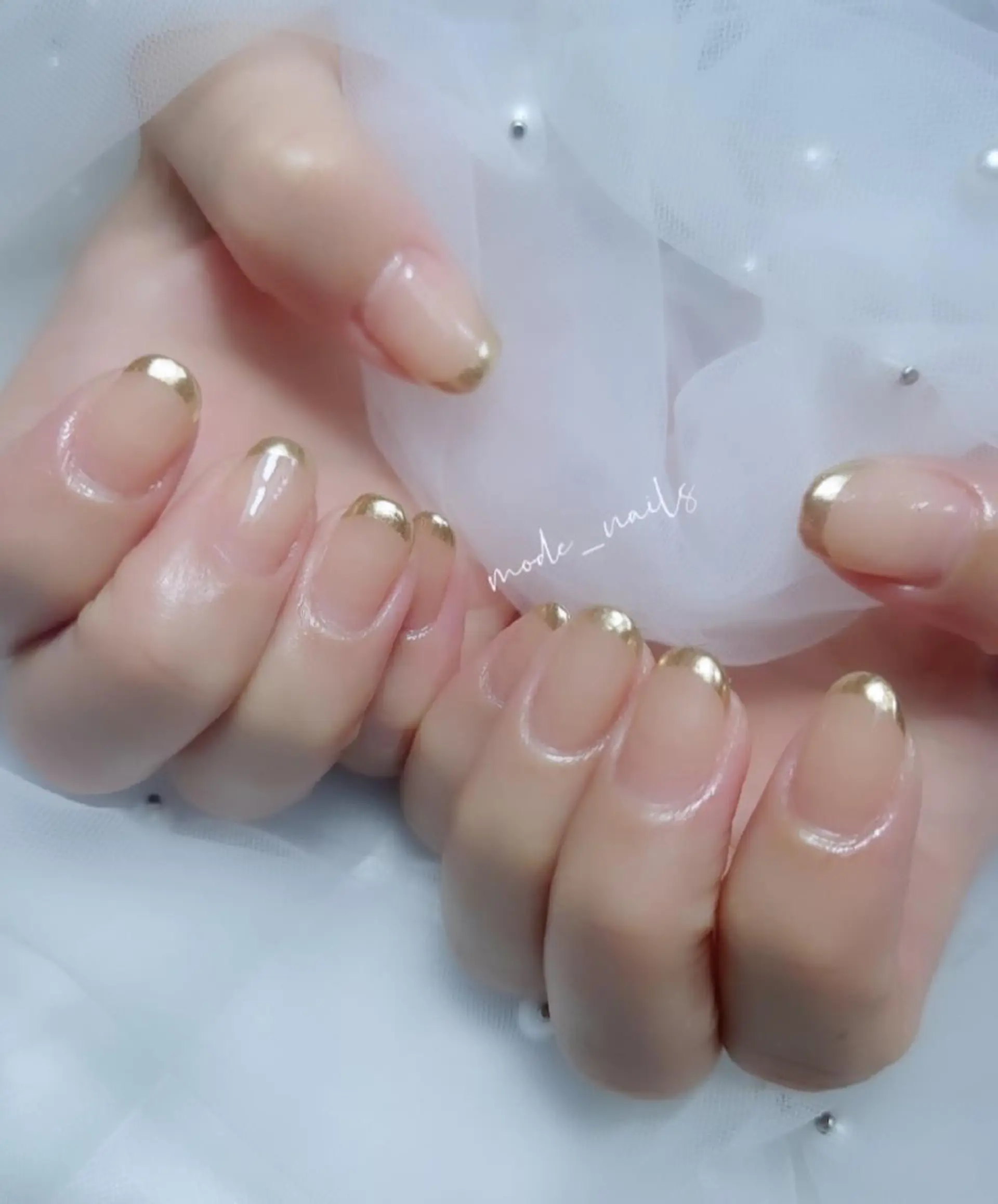 ネイル フレンチネイル ミラーネイル 滋賀県草津市ネイル mode_nailsのネイルデザイン