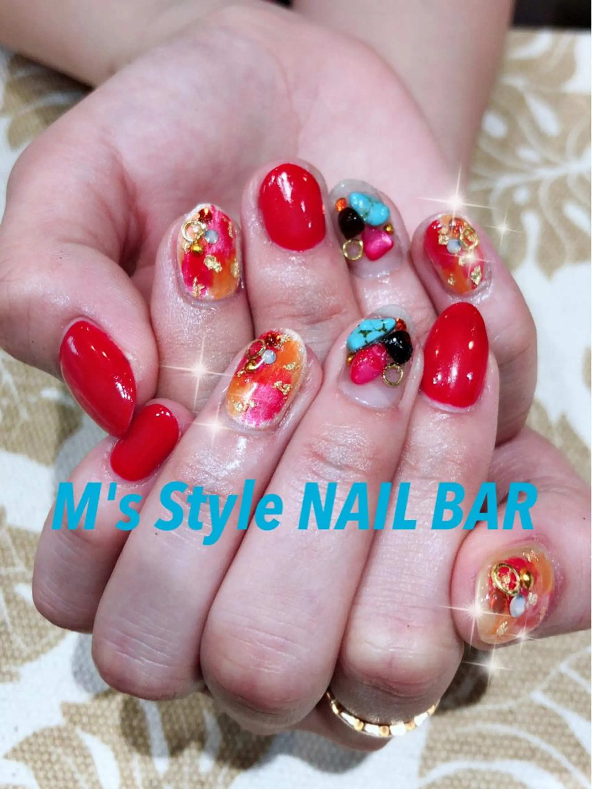 ネイル 赤色 ハンドネイル M's Style NAIL BARのネイルデザイン