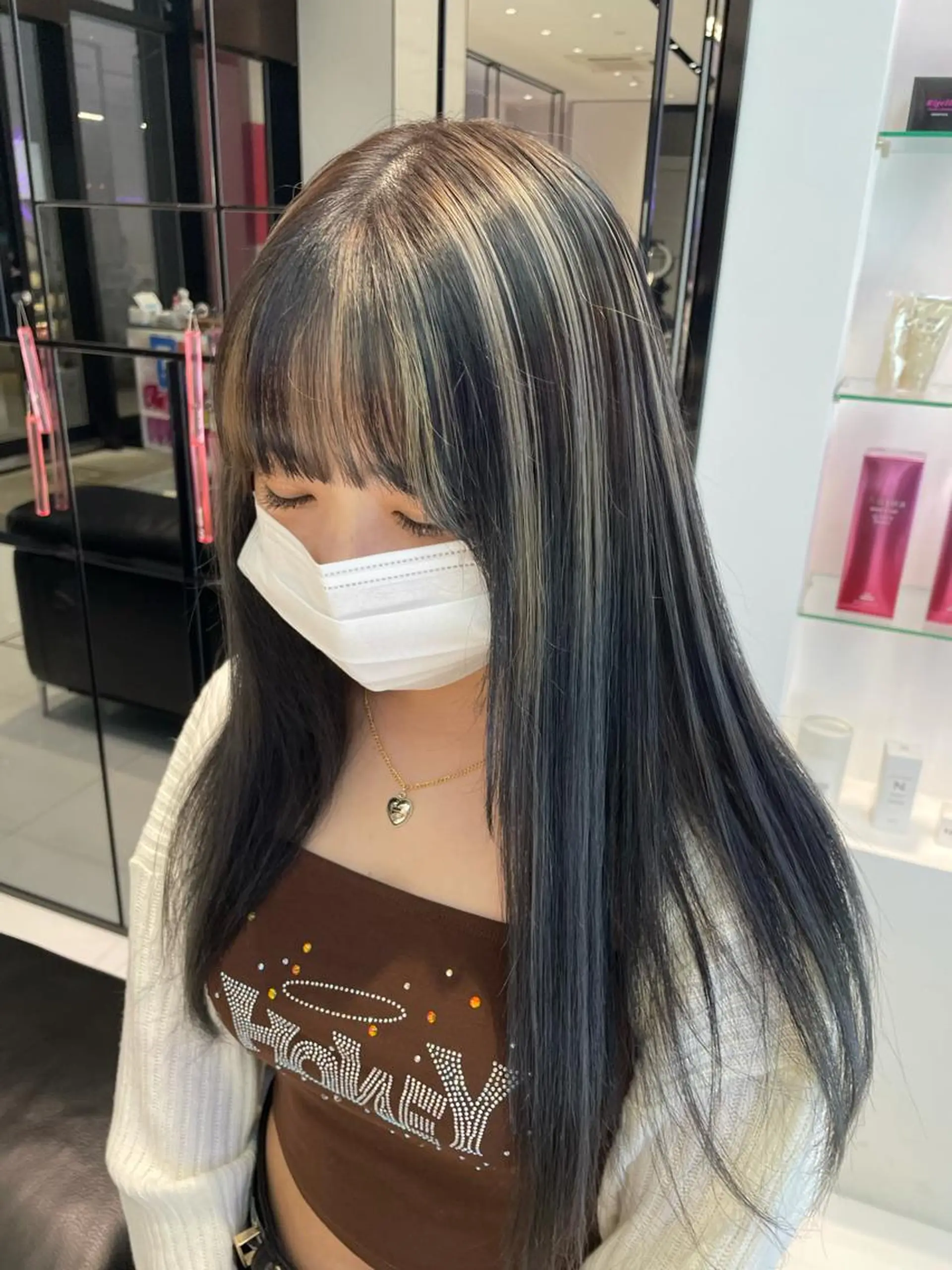 ロング カラー ヘアアレンジ ハイライトカラー ハイライト ハッシュカット/ 韓国ヘア☽⋰mahoのヘアスタイル