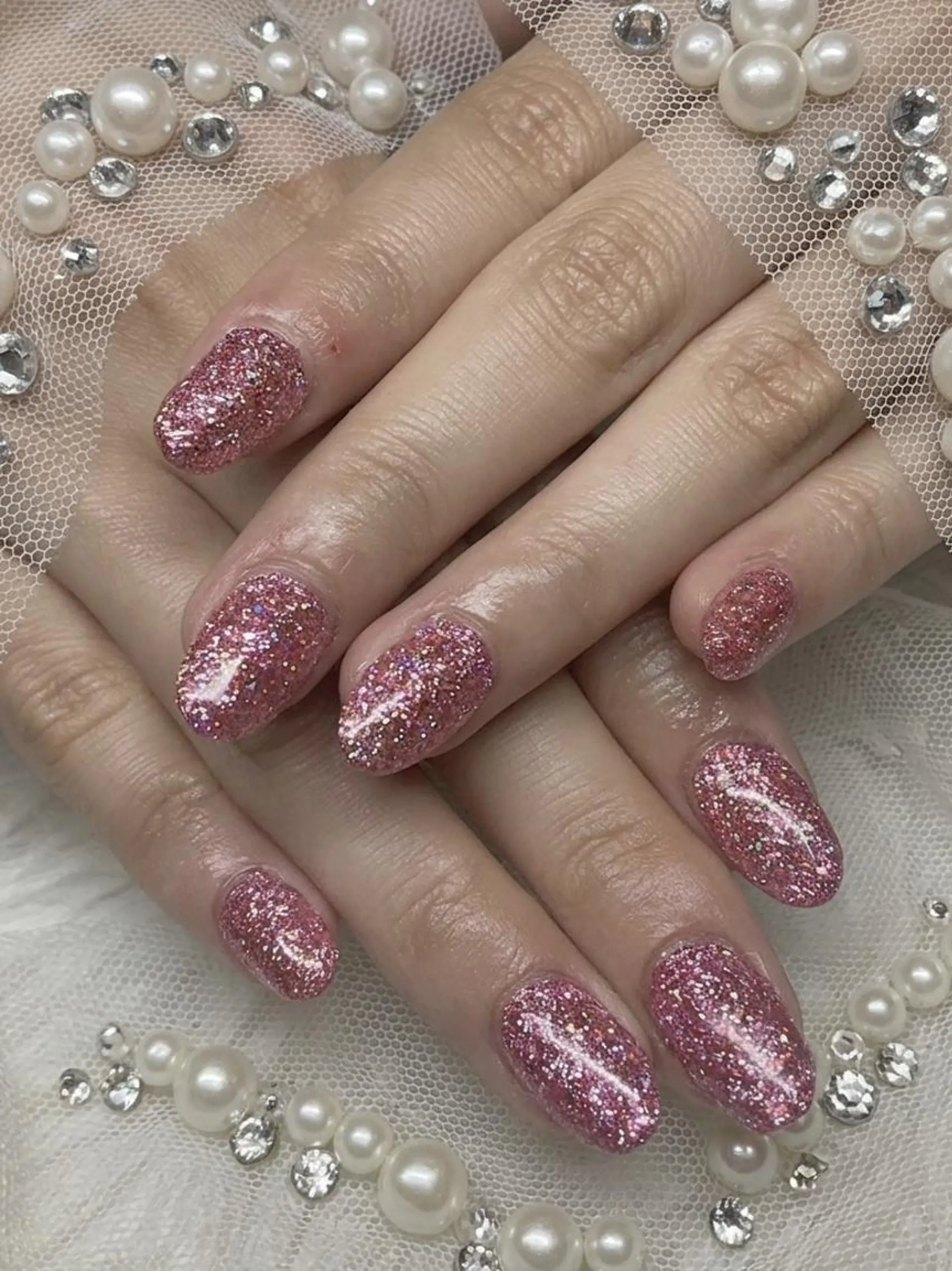 ネイル フラッシュネイル ラメ(グリッター) ピンク 春ネイル ハンドネイル UNABOMBA (24時間営業)のネイルデザイン