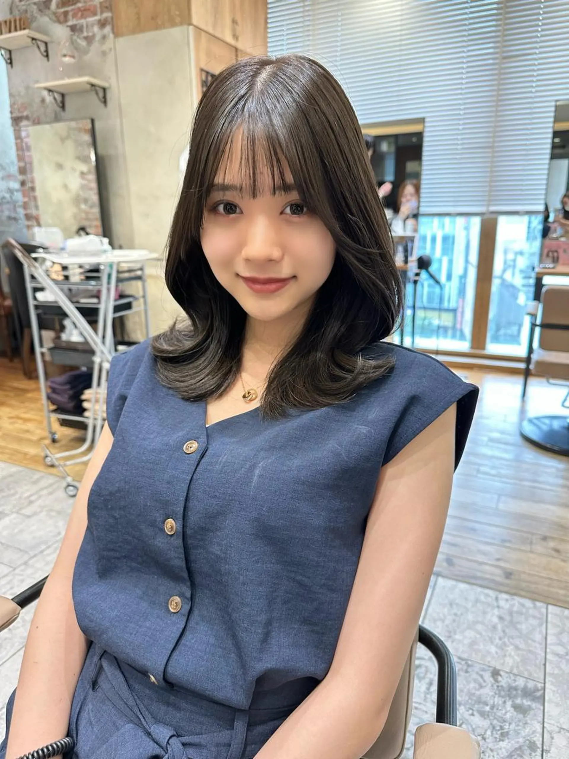 セミロング カラー ベージュカラー ブラウンカラー ブラウンベージュ グレージュ オリーブグレージュ 顔周り/くびれヘア 韓国ヘア💕風間るなのヘアスタイル