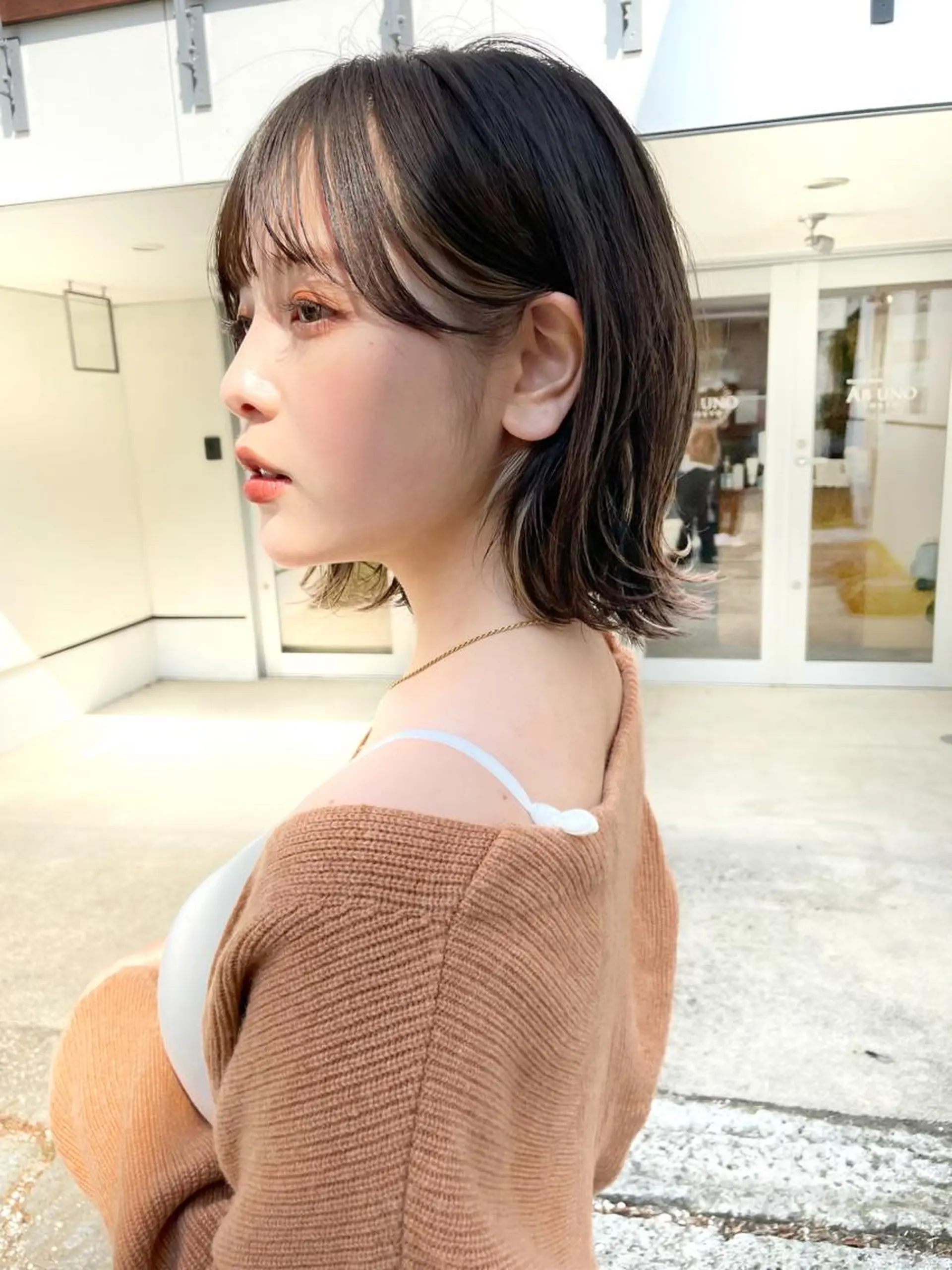 ミディアム カラー 結べるレイヤーボブ くびれLady表参道のヘアスタイル