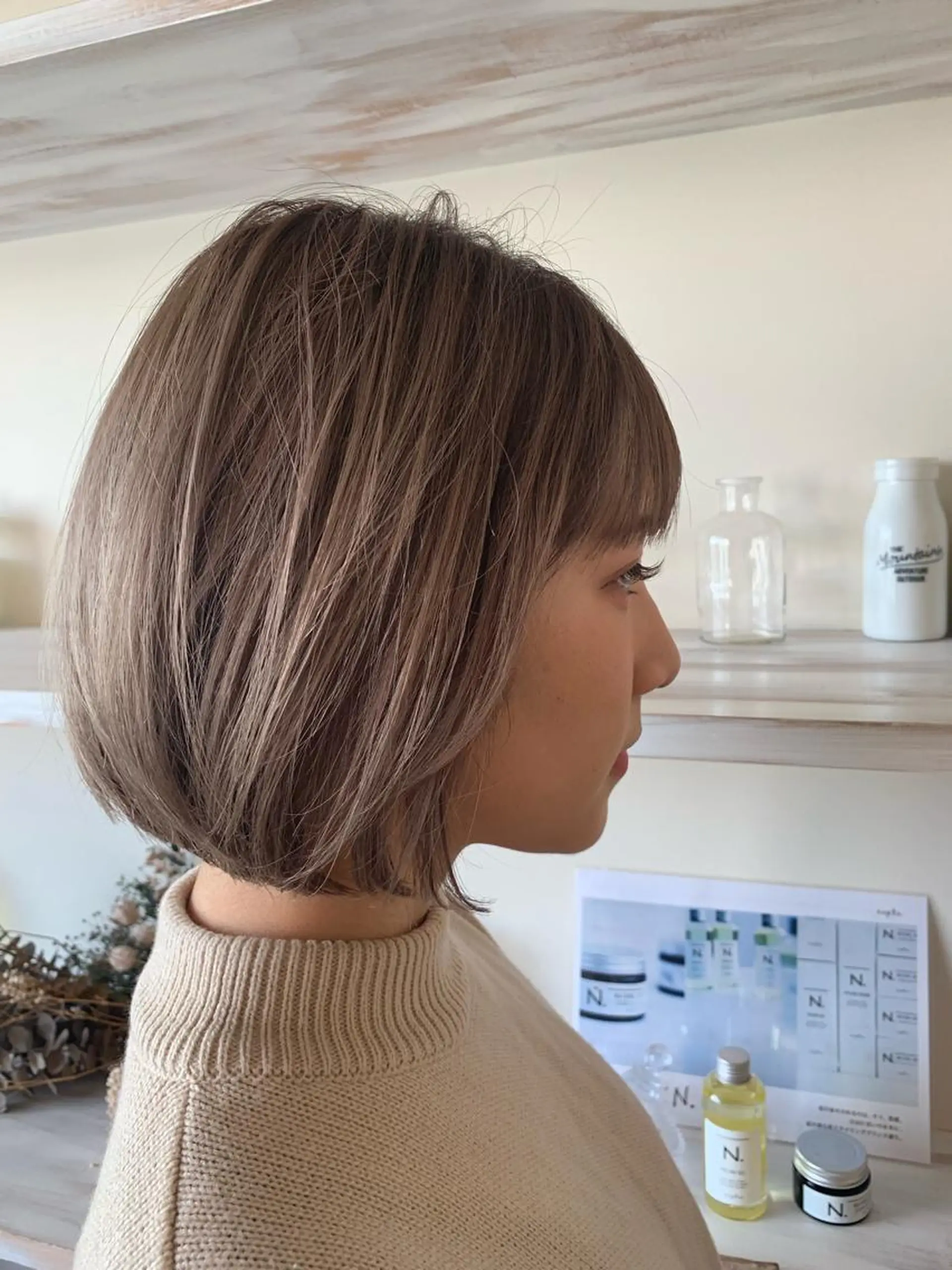 ショート カラー ベージュカラー ミルクティーベージュ ヘアカラー ボブウルフ／ボブ Satsuki【名駅のヘアスタイル